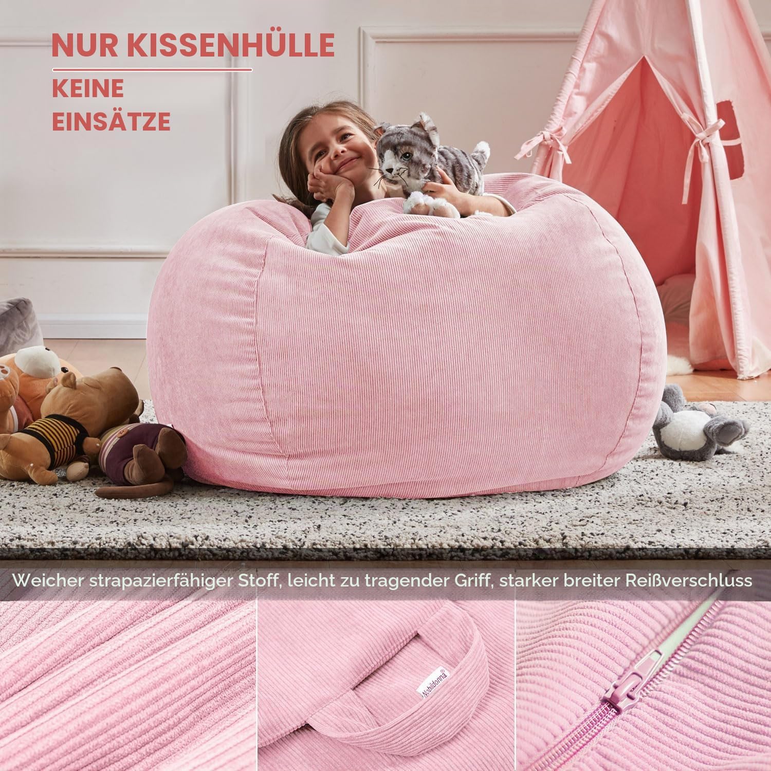 Detalle de Nobildonna Sitzsackstuhl für Kinder und Erwachsene (nur Bezug) aus Premium-Kordsamt, 110 x 89 cm