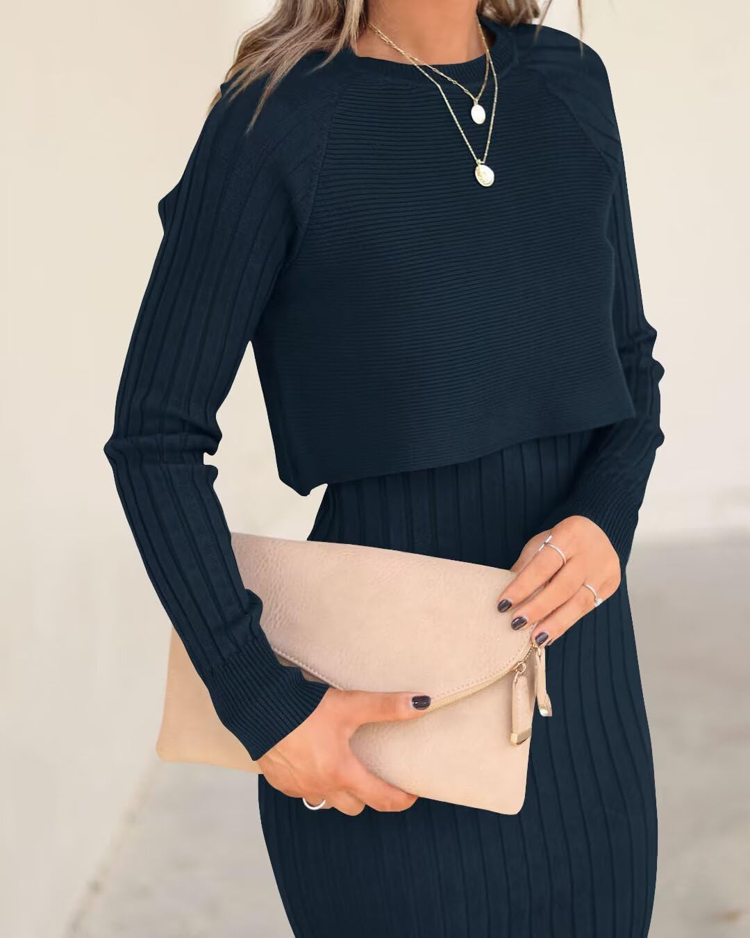 Detalle 2 de LACOZY Women's Ribbed 2‑Piece Midi Dress Set