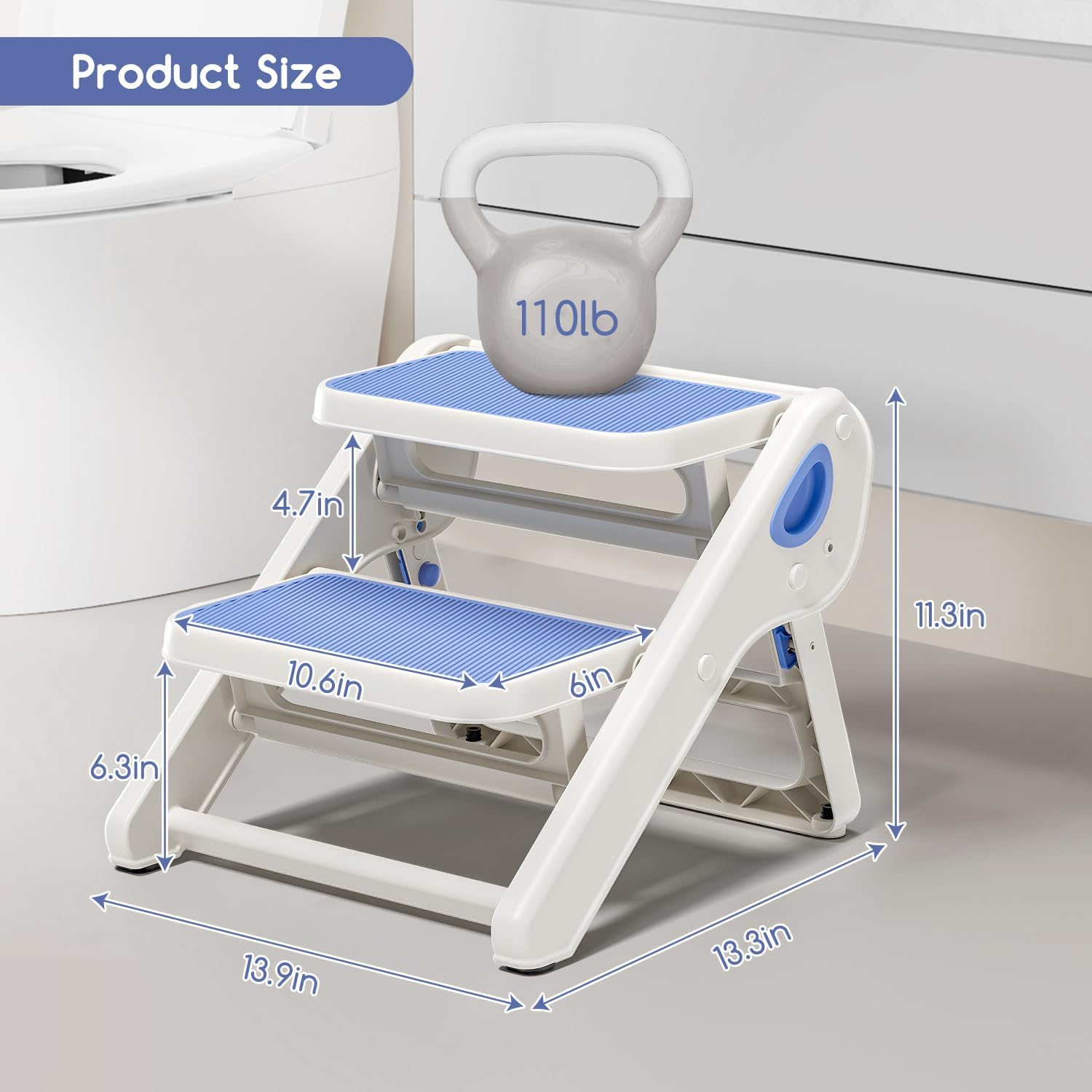 Detalle 2 de MoreFeel 8106 Foldable 2-Step Toddler Stool, Blue Non-Slip Helper