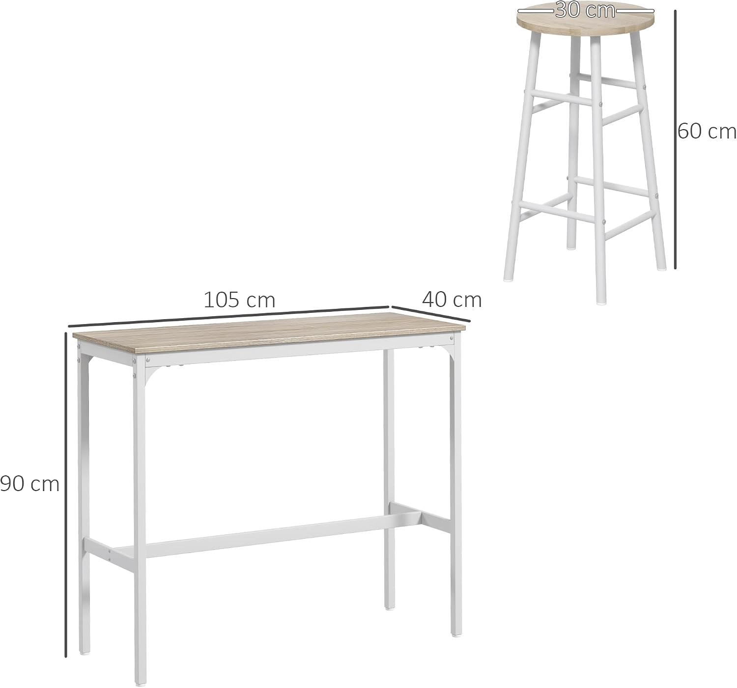 Thumbnail 6 de HOMCOM 83A-048V80AK Bar Table Set with Two Stools, Oak Effect