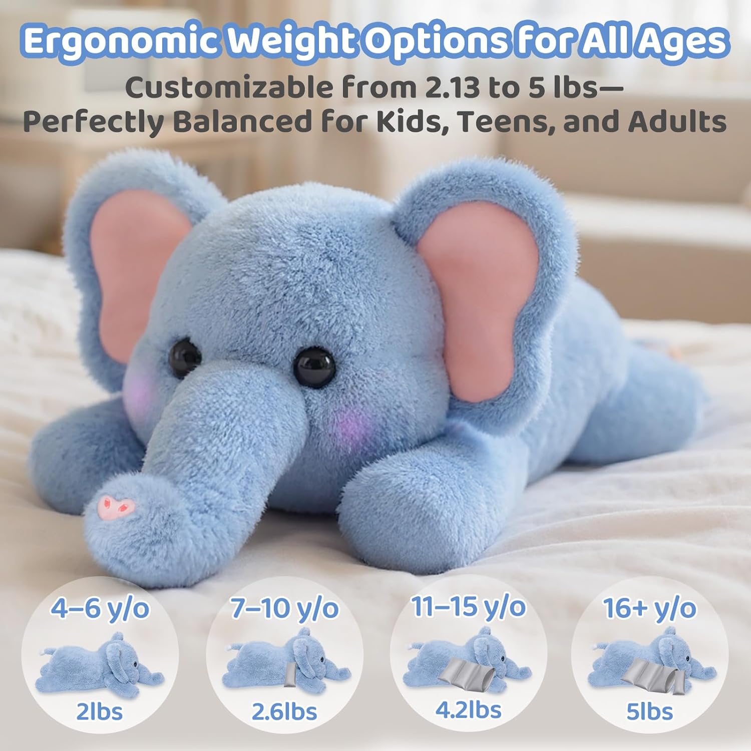 Thumbnail 6 de Mewaii 23-Inch Weighted Elephant Plush with Microwavable Heating Pad