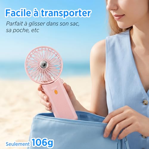 Detalle de Lepwings Mini Ventilateur Portable USB Rechargeable — 4 vitesses, autonomie jusqu'à 16 h, rotation 180°, blanc