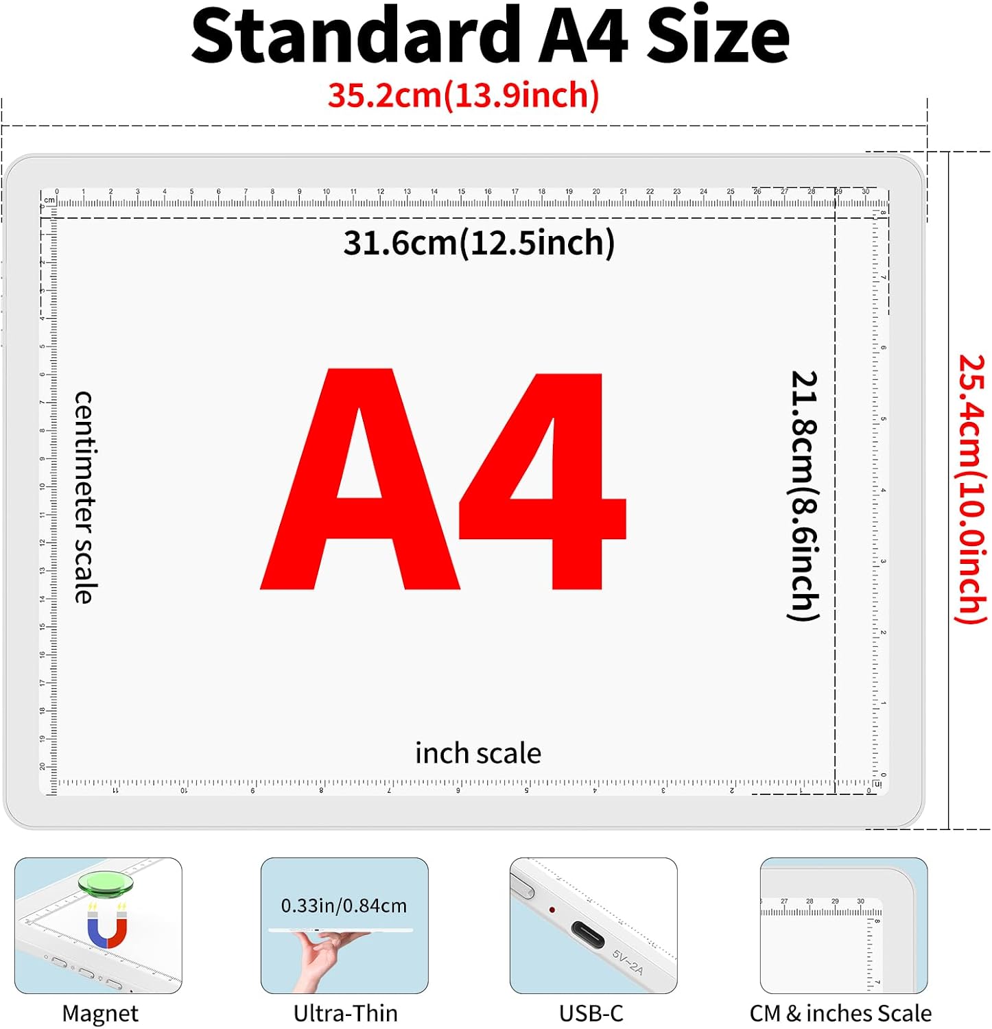Detalle de Phylosal Magnetic A4 Light Pad (Super Bright Light Box) for Tracing, Drawing & Diamond Art