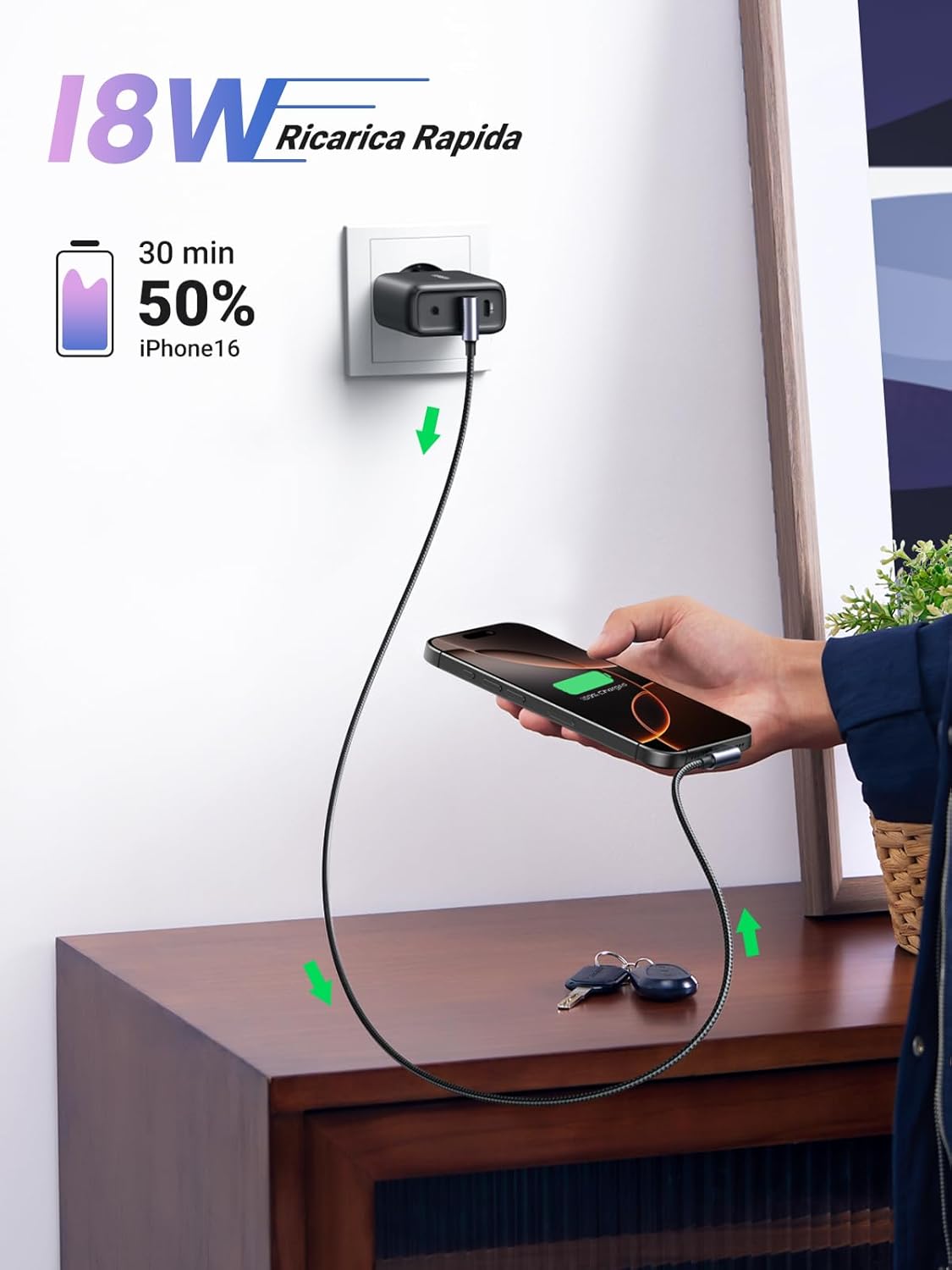 Thumbnail 1 de UGREEN Cavo USB‑C angolato 90° 0,5 m per smartphone e console