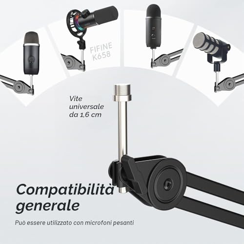 Detalle 2 de FIFINE Braccio per Microfono con Clip e Adattatore – Supporto regolabile professionale per AM8, K658, K688 e A8