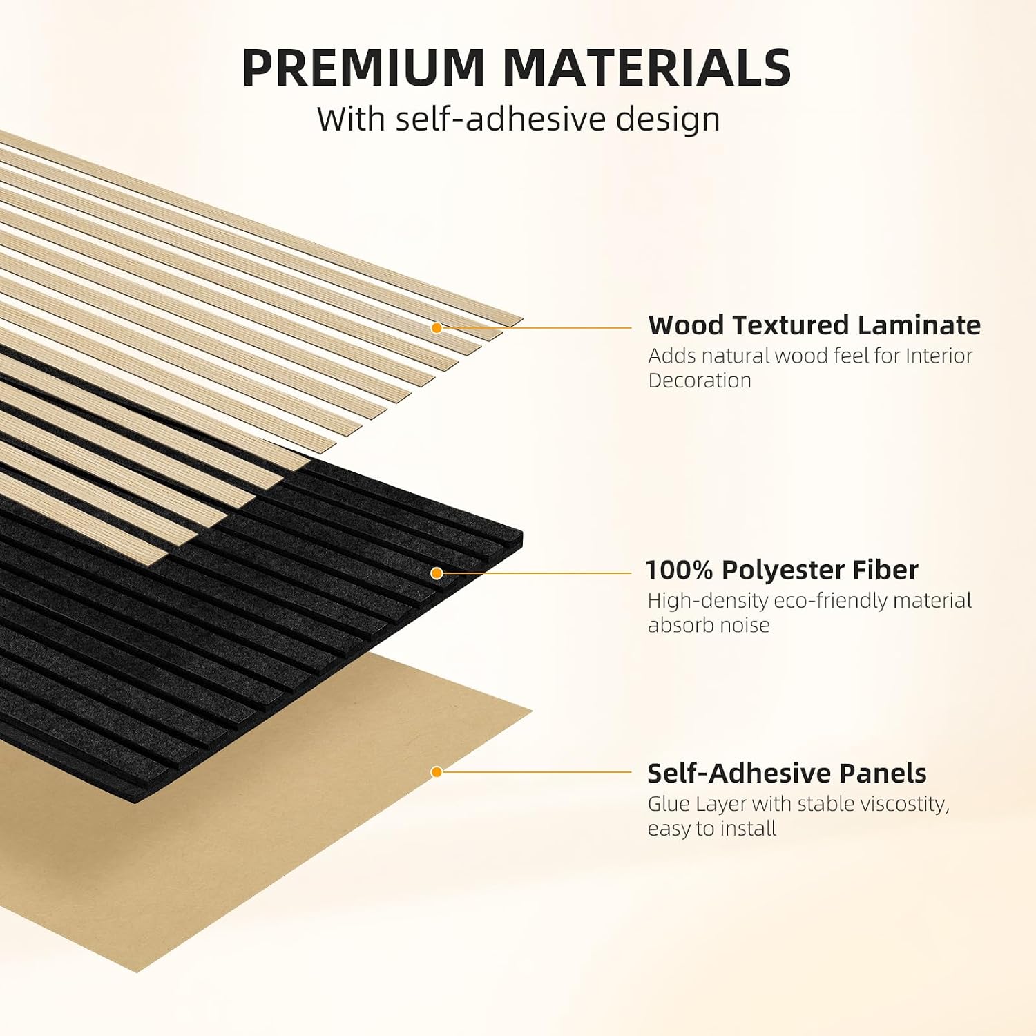 Detalle de Camola Wood Slat Acoustic Wall Panels, 4-Pack, Oak, Self-Adhesive