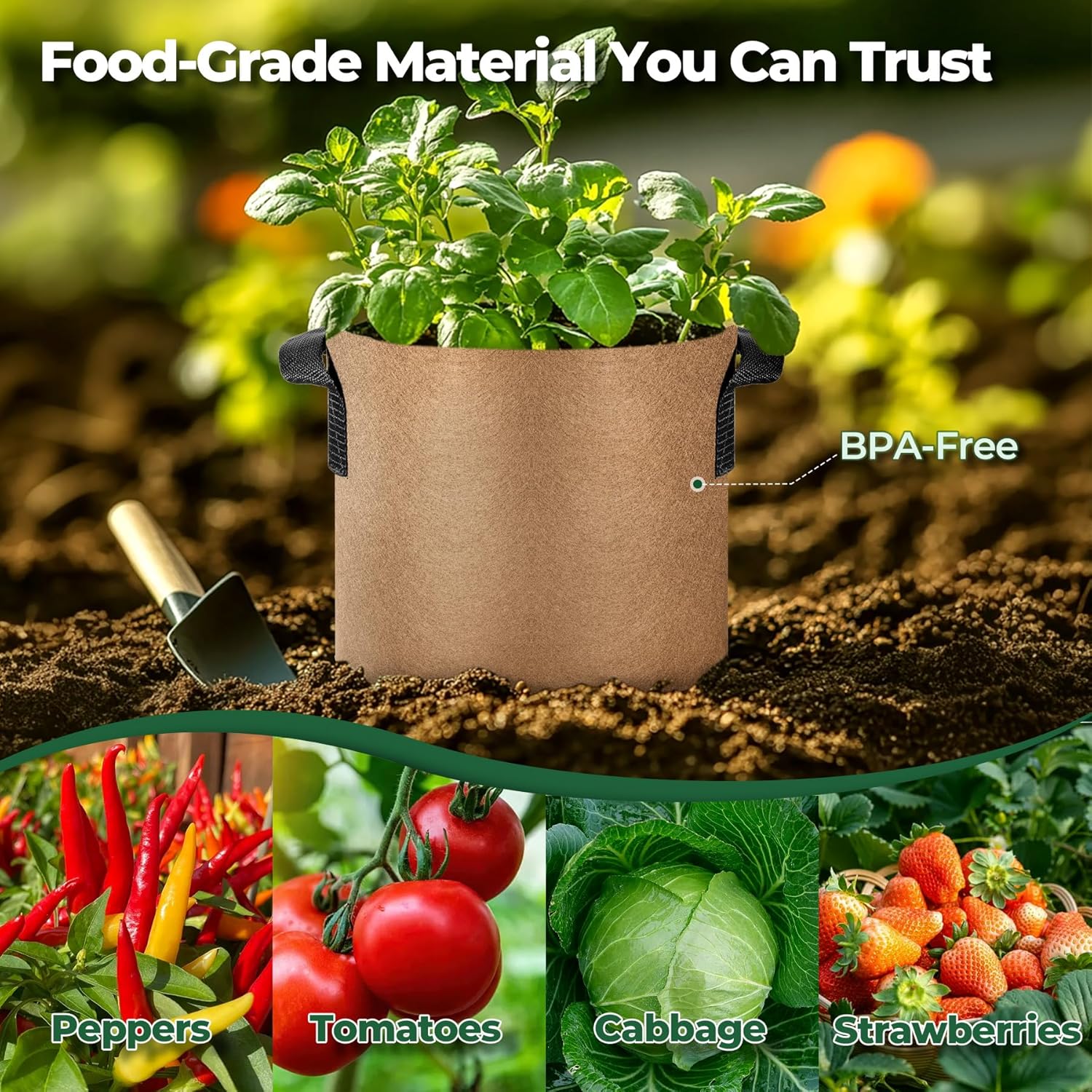 Thumbnail 6 de T4U 5-Pack 7 Gallon Fabric Grow Bags with Handles (Heavy Duty Smart Pots)