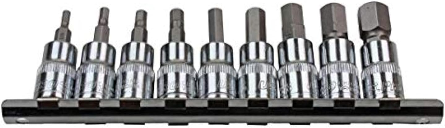Detalle de Set di bussole esagonali US PRO SAE 9 pezzi su guida di stoccaggio, 3/8" drive, CR-V
