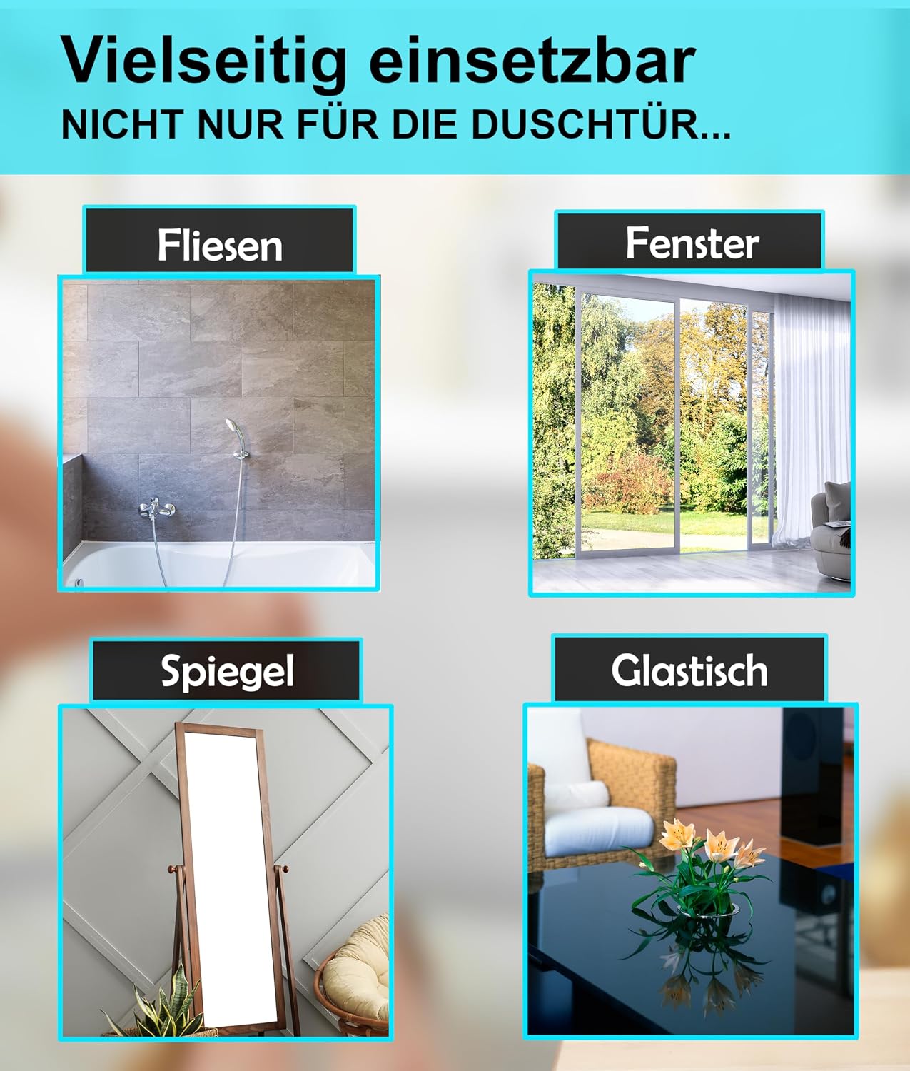 Detalle de BLUMBACH Abzieher für Dusche mit Halterung – Duschabzieher aus Silikon und Edelstahl, 28 cm breit (weiß)