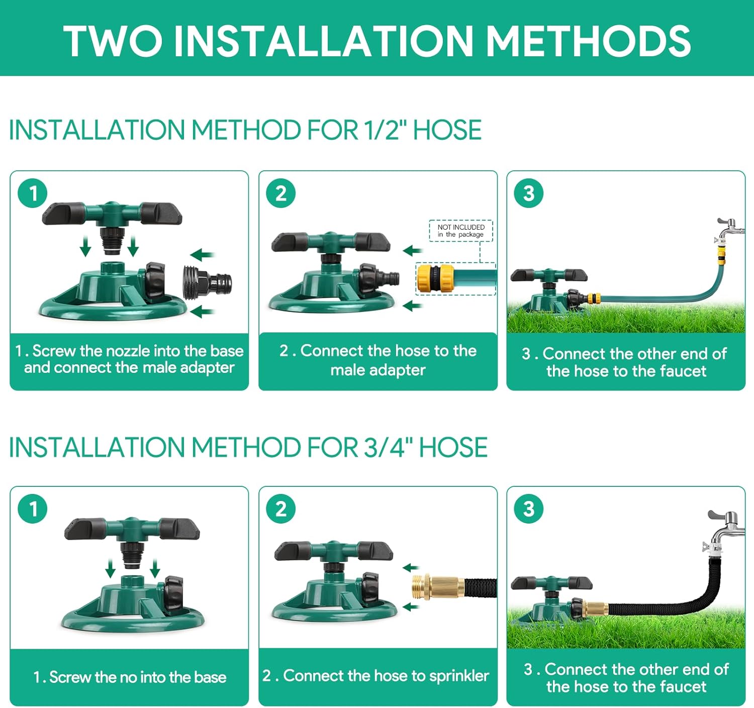 Detalle 2 de ENJSD Garden Sprinkler – Automatic 360° Rotating 3-Arm Lawn Irrigation Sprinkler