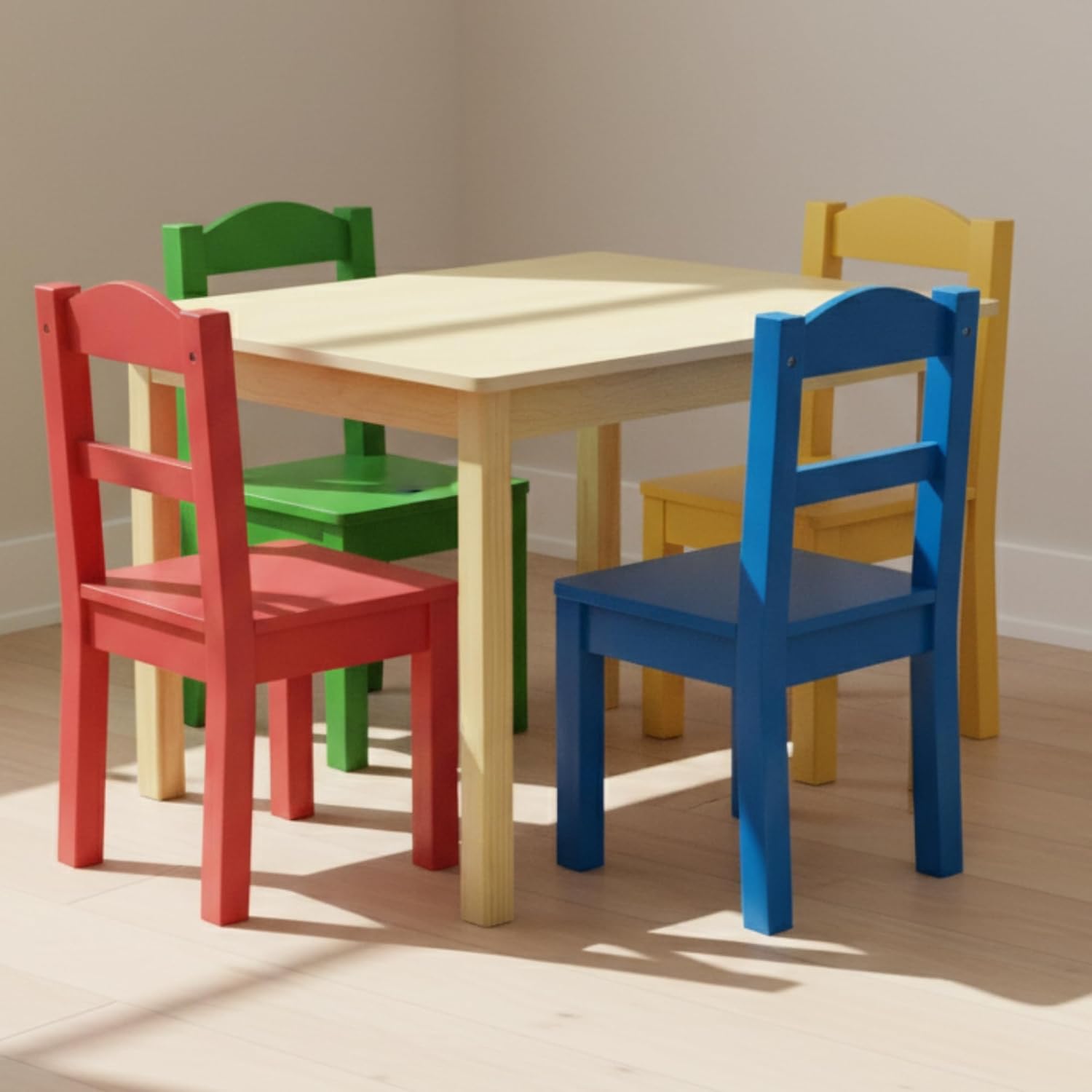 Detalle 2 de Humble Crew Kids Wooden Table and 4 Chairs Set (Square Activity Table) for Ages 3–6