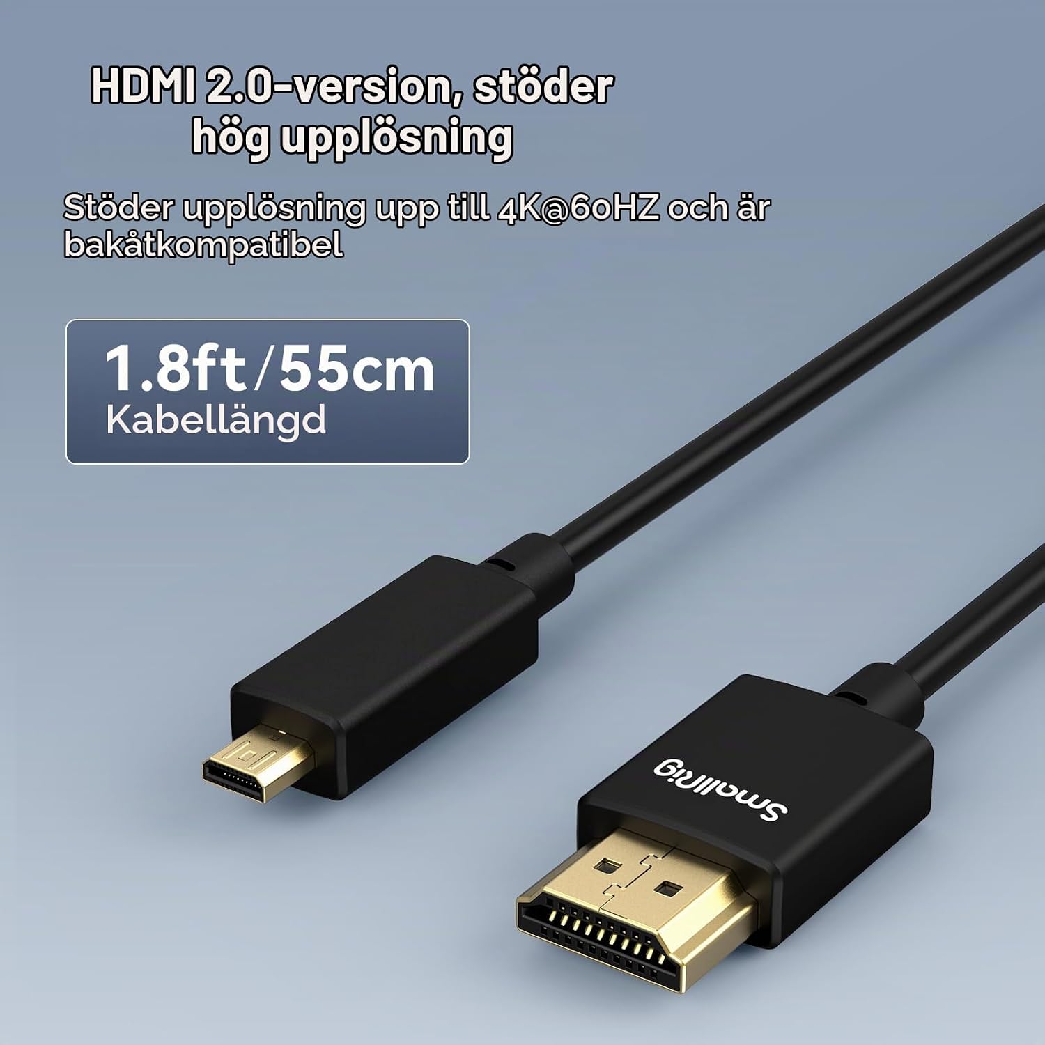 Detalle de SMALLRIG 3043 HDMI-kabel, 55 cm, ultratunn och flexibel med stöd för 4K@60Hz