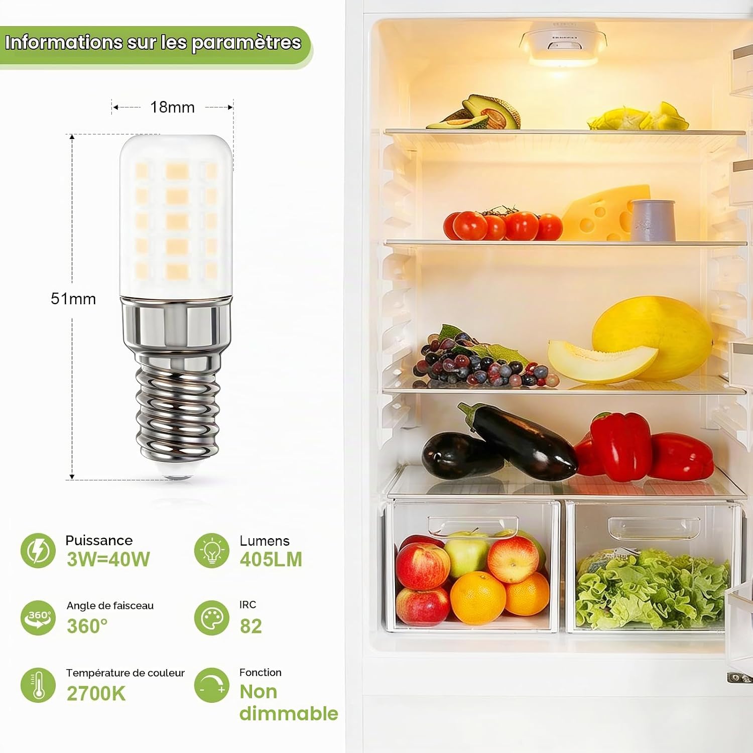 Detalle 2 de Bigzom E14-BX-32 E14-ledlamp voor koelkast en naaimachine, 3 W, 405 lm