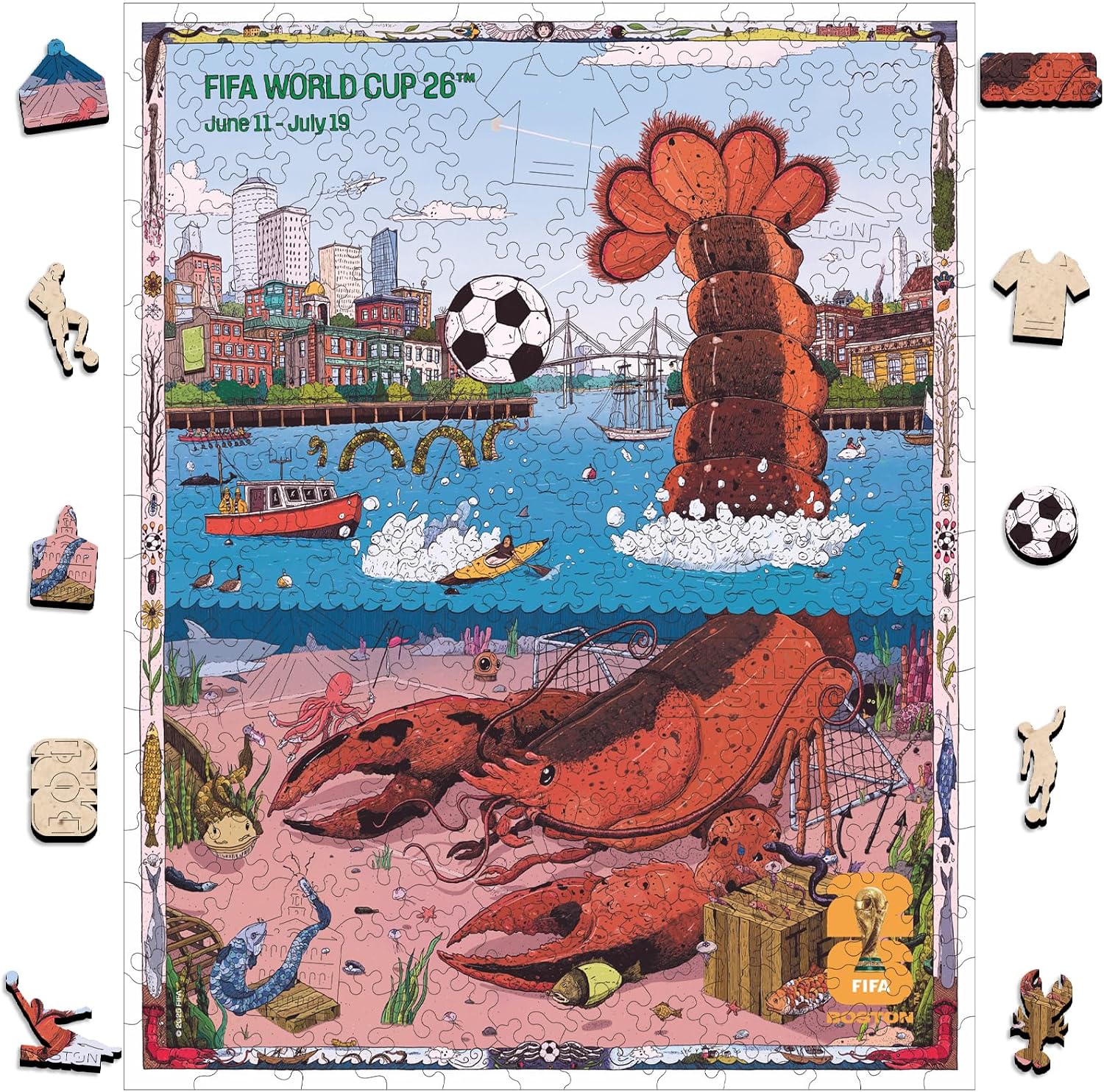 Detalle de FIFA World Cup 2026 City Puzzle Boston Poster – 200-Piece Wooden Irregular-Shape Puzzle