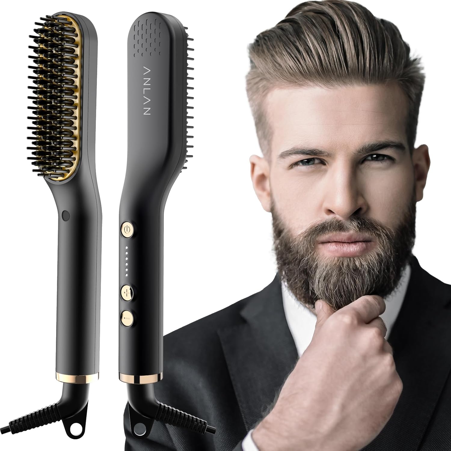 Detalle de Mini piastra per capelli e barba ANLAN con spazzola lisciante elettrica: styling rapido e 5 temperature