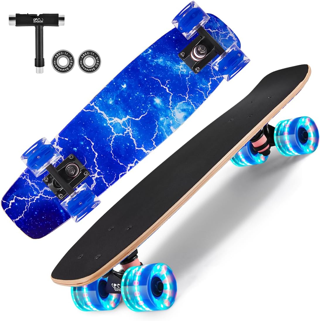 Thumbnail 6 de GIEEU 9-Ply Canadian Maple Complete Skateboard with Colorful Flashing Wheels (31" x 8")