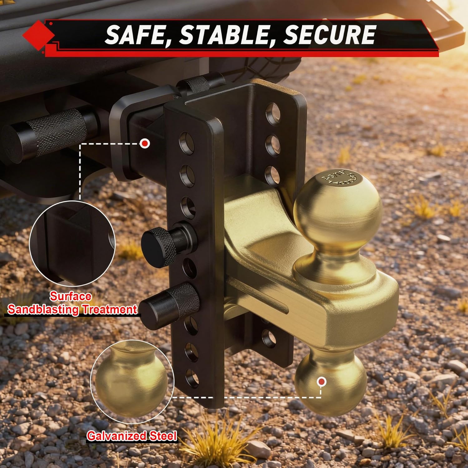 Thumbnail 6 de TYT Adjustable Truck Trailer Hitch for 2" Receiver with Dual Balls, 6" Drop/Rise