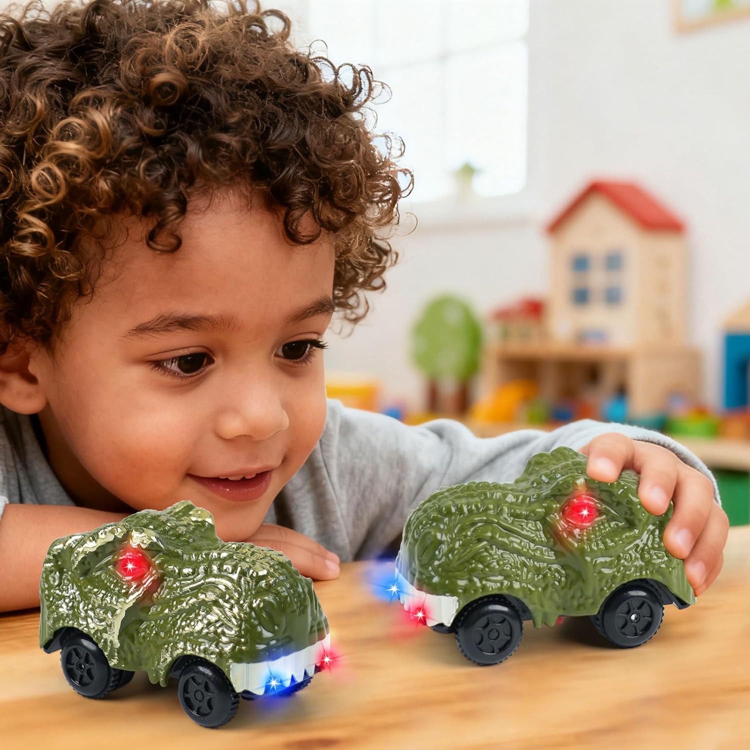 Detalle de ToyFuntasy 2-Pack Dinosaur Track Cars: LED Dino Racers for 3–7 Year Old Boys