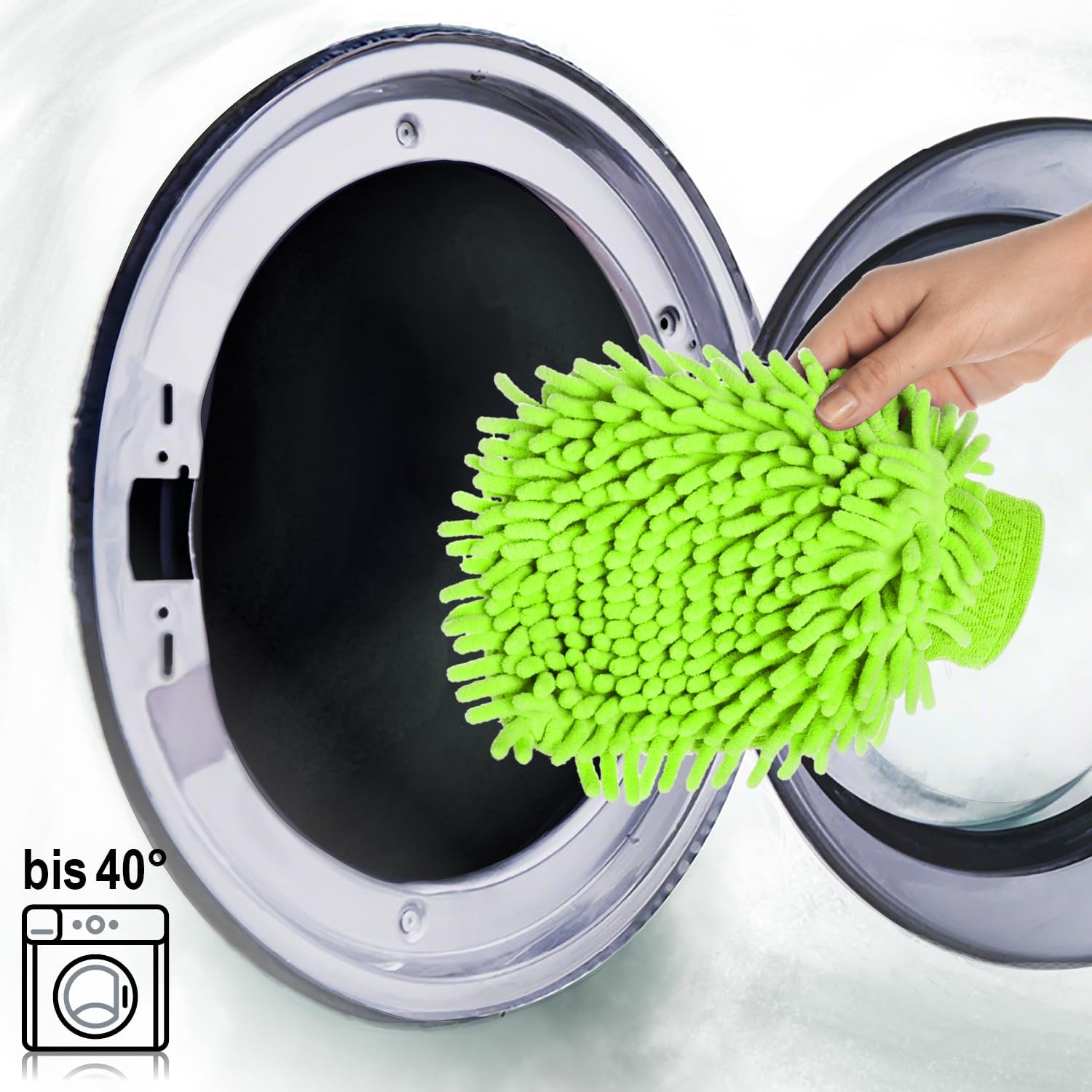 Thumbnail 6 de com-four® 3x Guanto da lavaggio per auto e casa in microfibra – set da 3 pezzi (verde neon, blu, rosa)