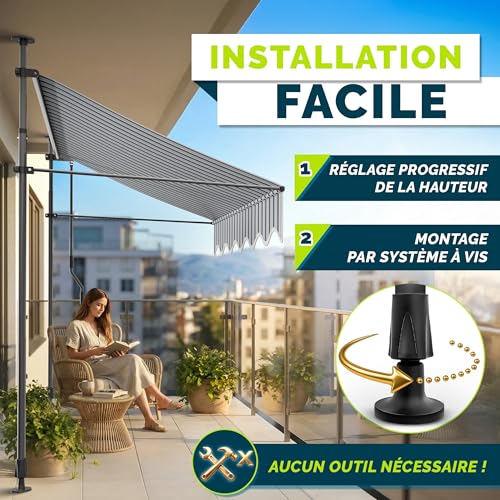 Detalle de tillvex Store banne manuel 150 cm, toile bleu/gris UV50+