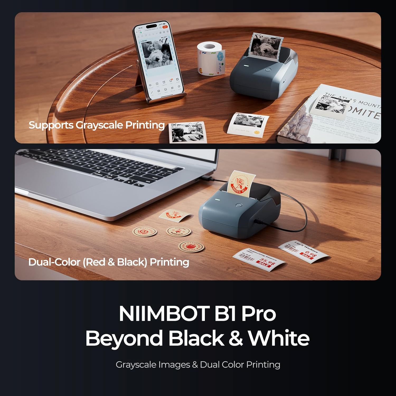 Detalle de NIIMBOT B1 Pro Bluetooth Label Printer: 300 DPI, Red/Black Dual-Colour Printing