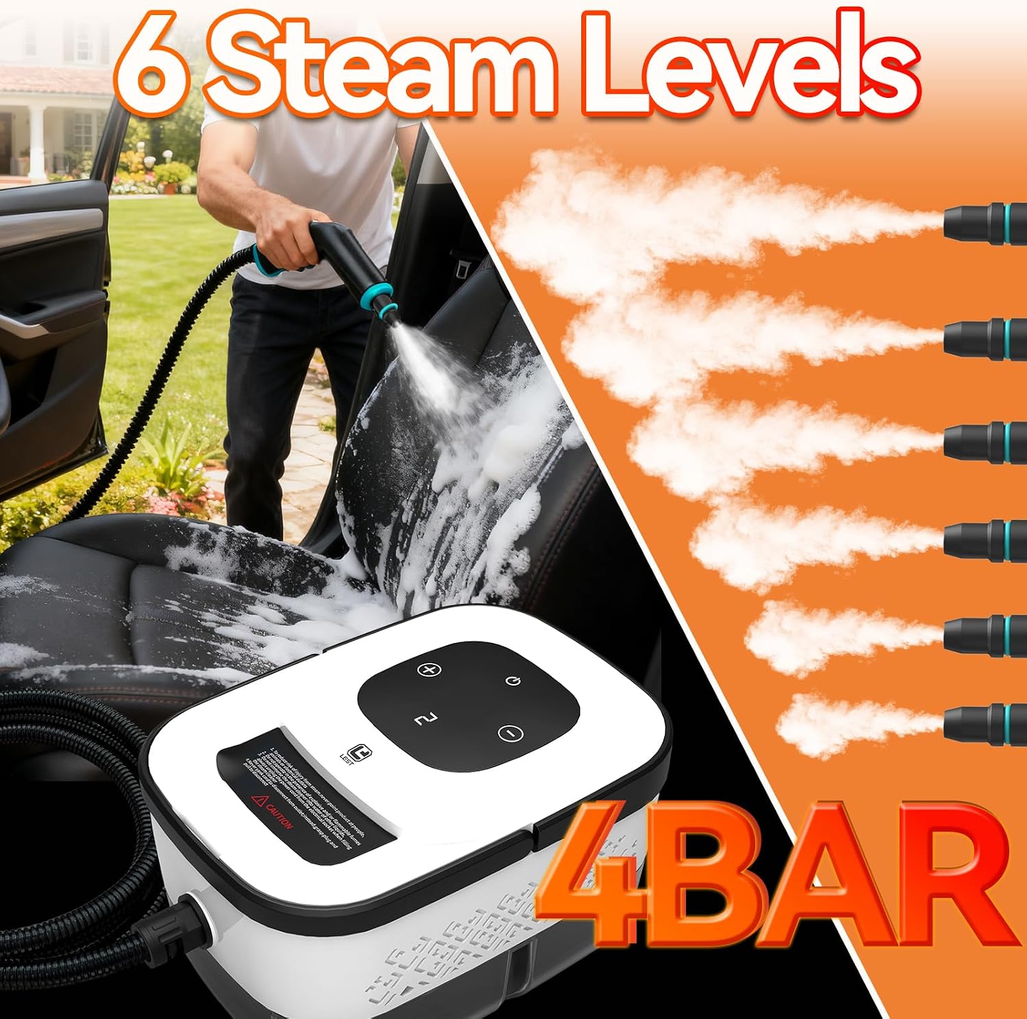 Detalle de VniYors 2500W Handheld Steam Cleaner: 6-Speed, 1250ml Tank, 10 Attachments