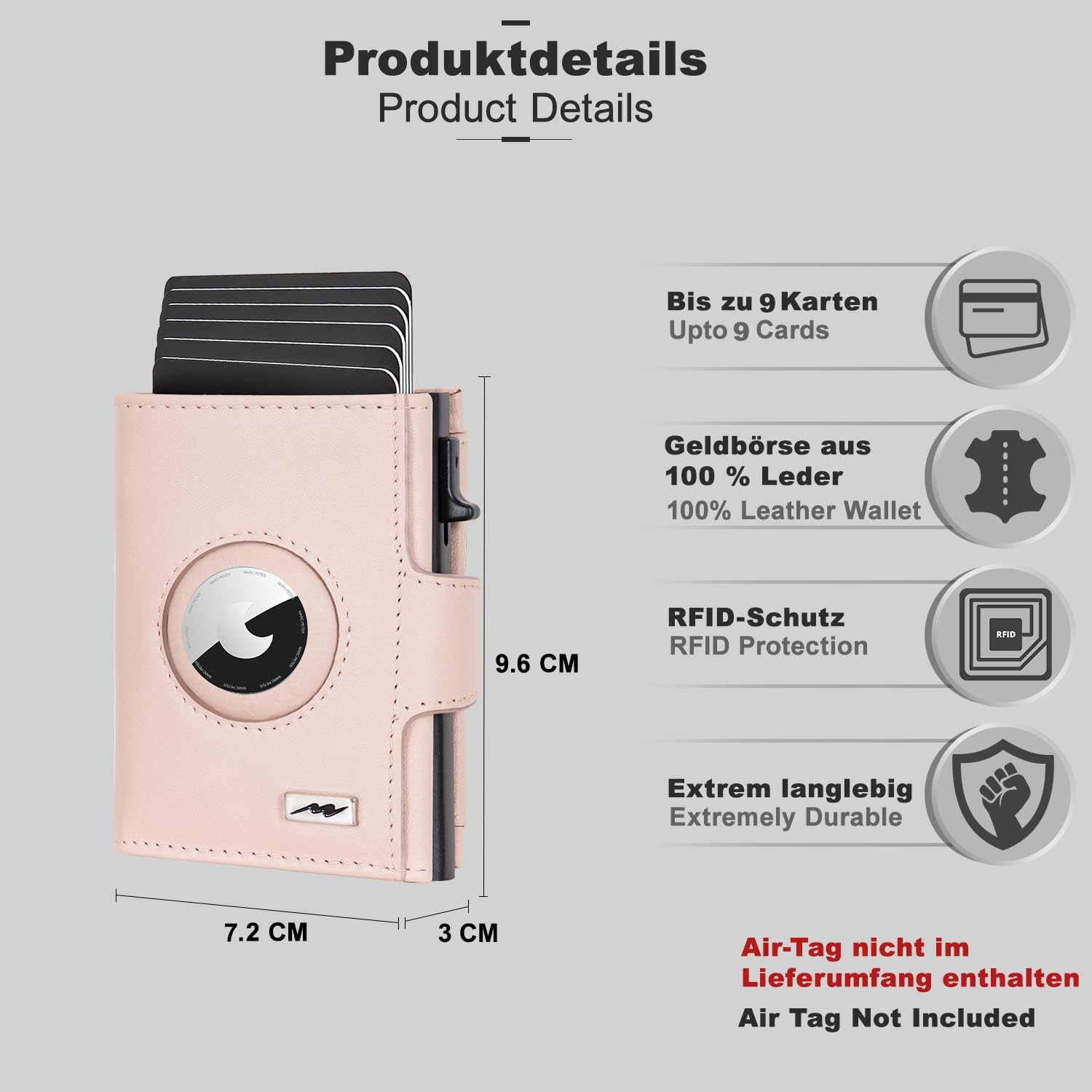 Thumbnail 4 de Marc Peter Chicago Leder Push Air Slim Wallet – Airtag Geldbörse mit Münzfach & RFID-Schutz