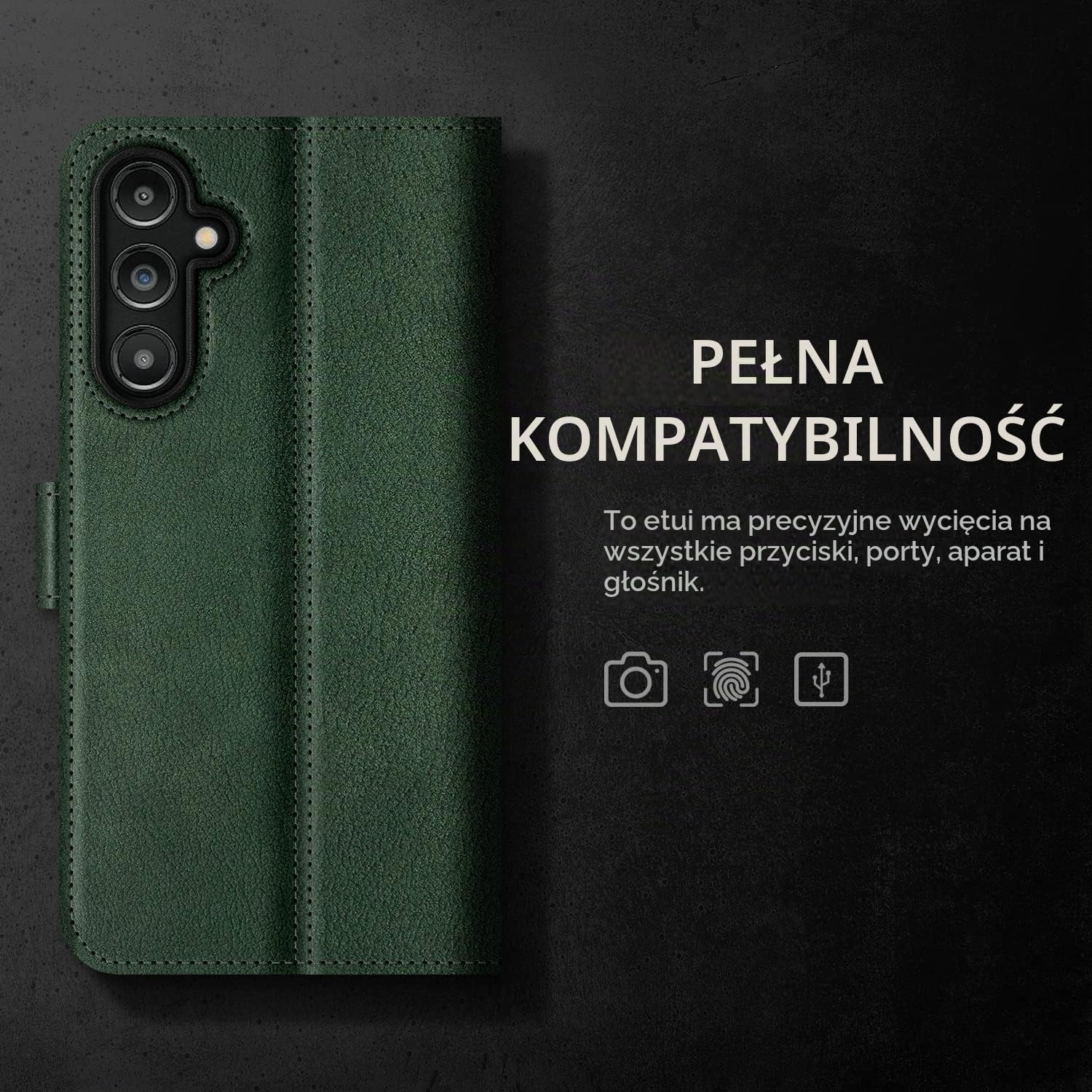 Detalle 2 de SURAZO etui do Samsung Galaxy A54 5G ze skóry nubukowej, RFID i stojakiem