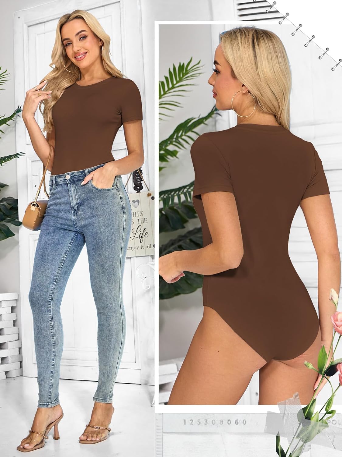 Detalle de Kefiyis Bodysuit Short Sleeves for Women – Slim Fit Nylon-Spandex Leotard with Snap Closure