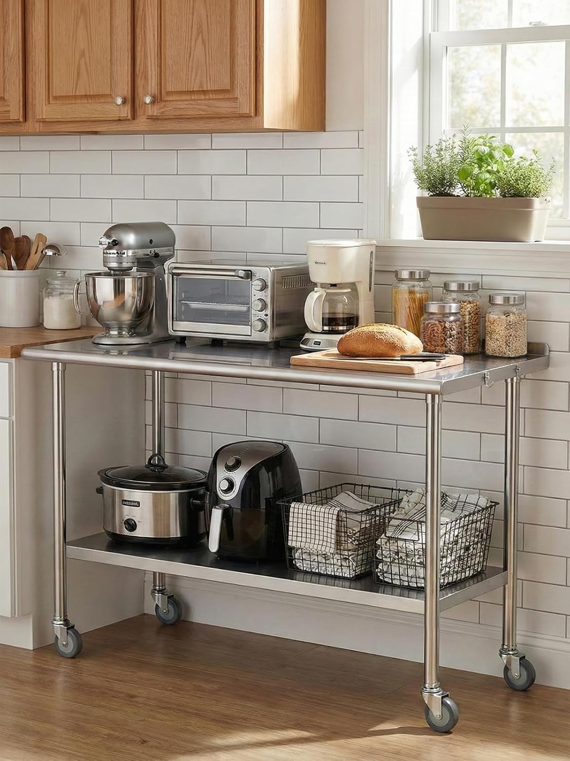 Detalle de Atelicf ATE302 Stainless Steel Prep Table, 24 x 48 Inches, with Backsplash