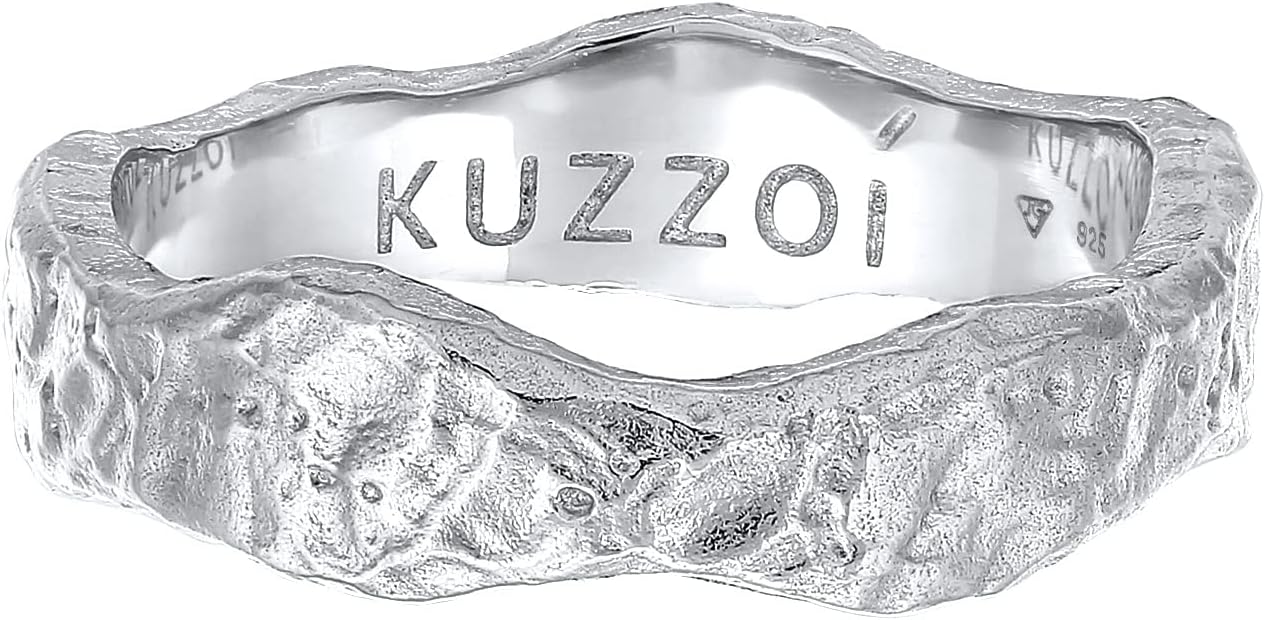 Detalle 2 de Kuzzoi Herrenring 5 mm aus 925 Sterling Silber, gehämmerte Ringschiene (Ringgrößen 60–66)