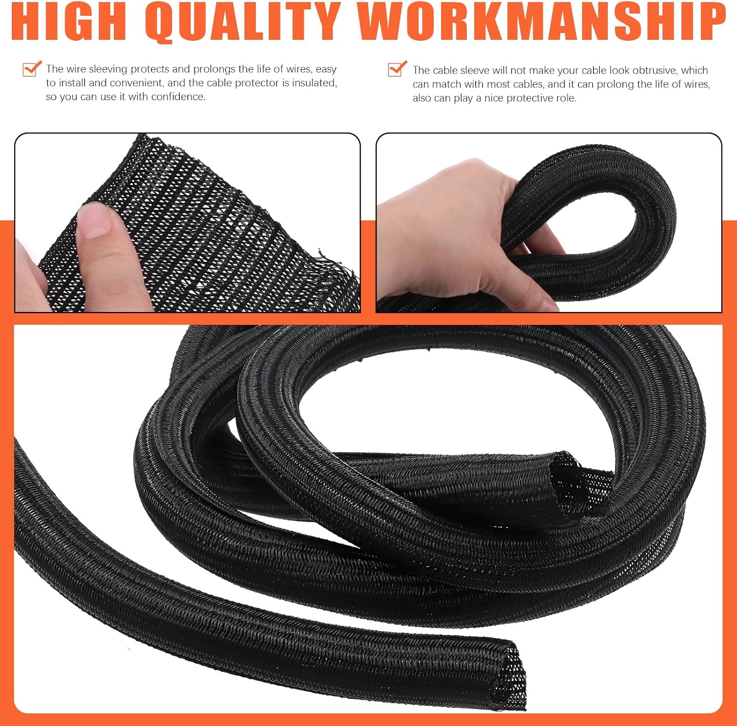 Detalle de Tanstic 9.8Ft 1/2 Inch Braided Cable Sleeve – Durable PET Wire Loom for Messy Cables
