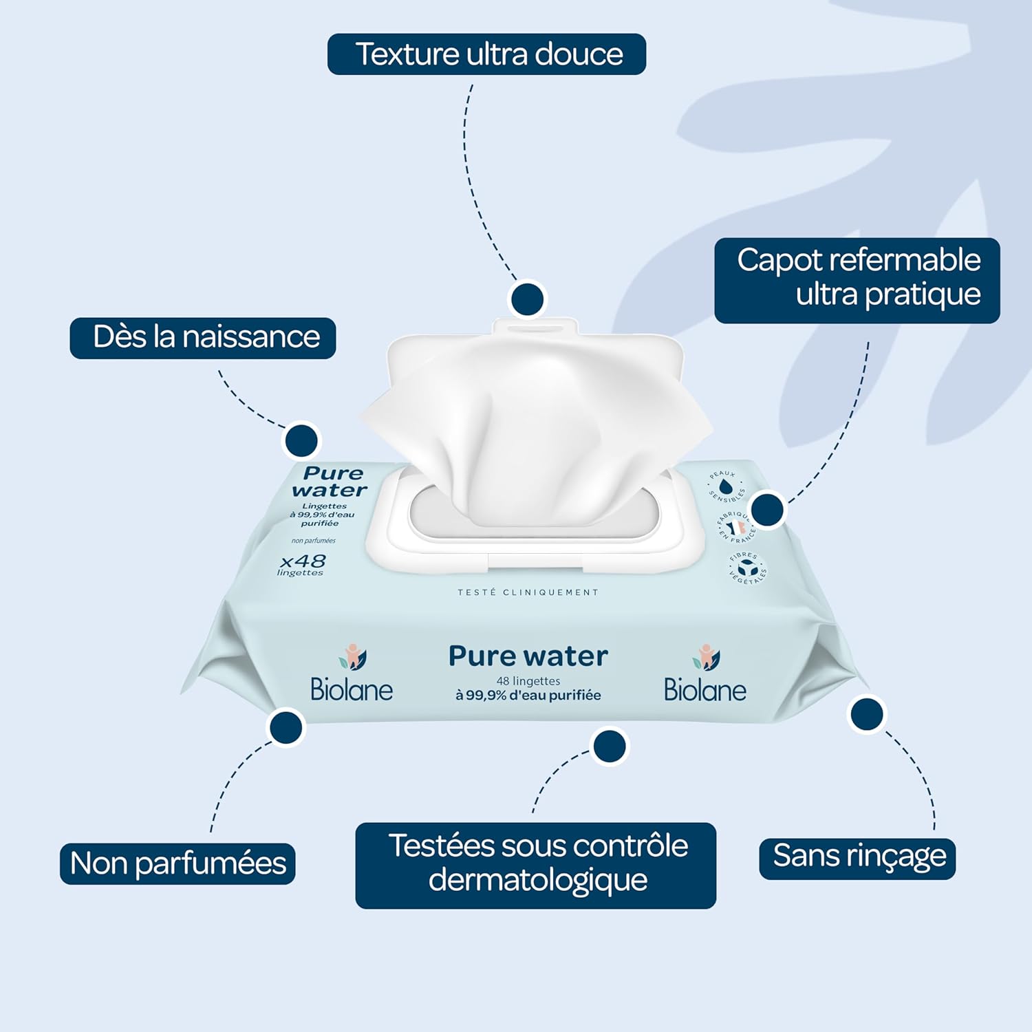 Thumbnail 2 de Biolane Pure Water – Lingettes bébé nettoyantes (lot de 6×48, 288) à l’eau purifiée, dès la naissance