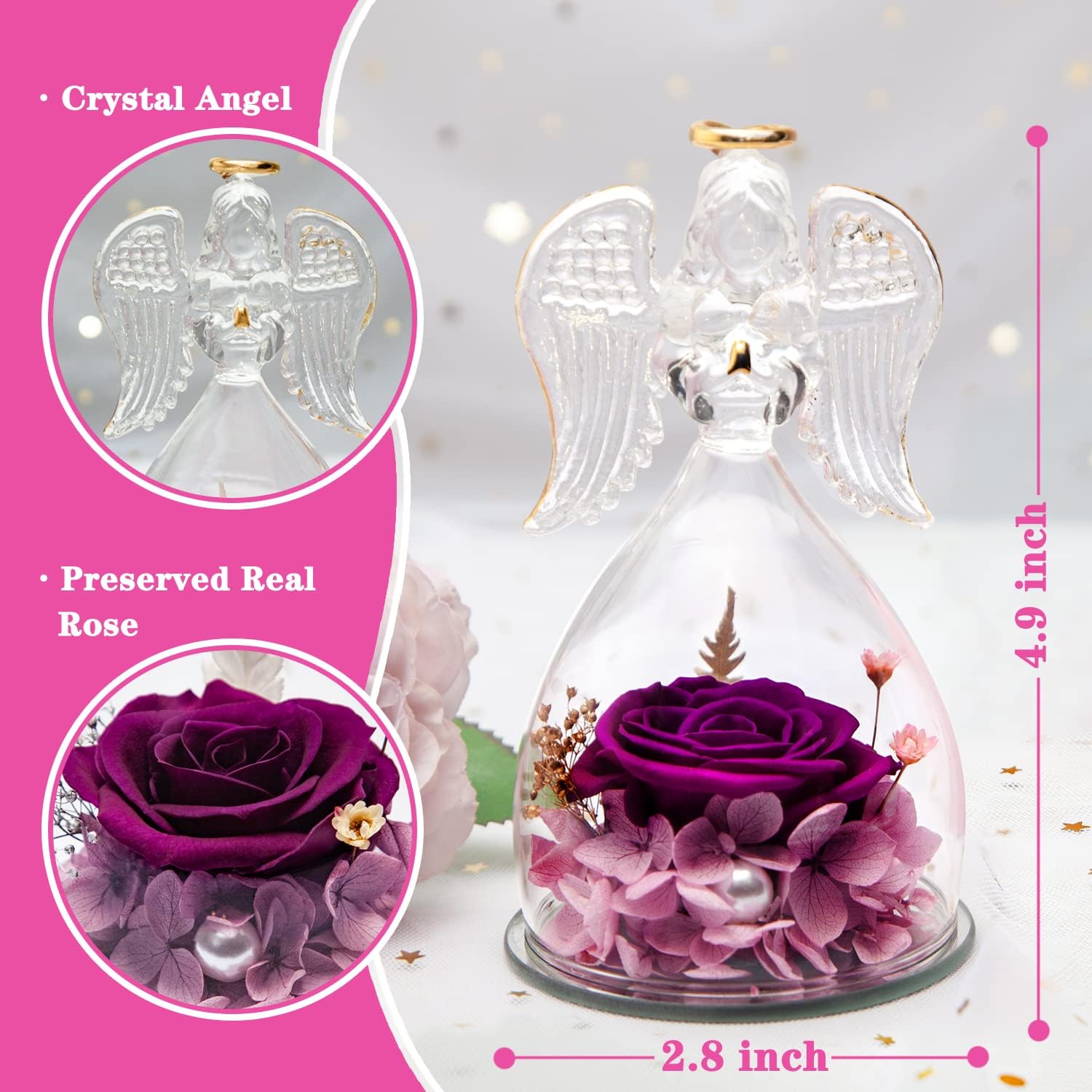 Detalle de Preserved Rose Angel Figurine 4.9in 🌹