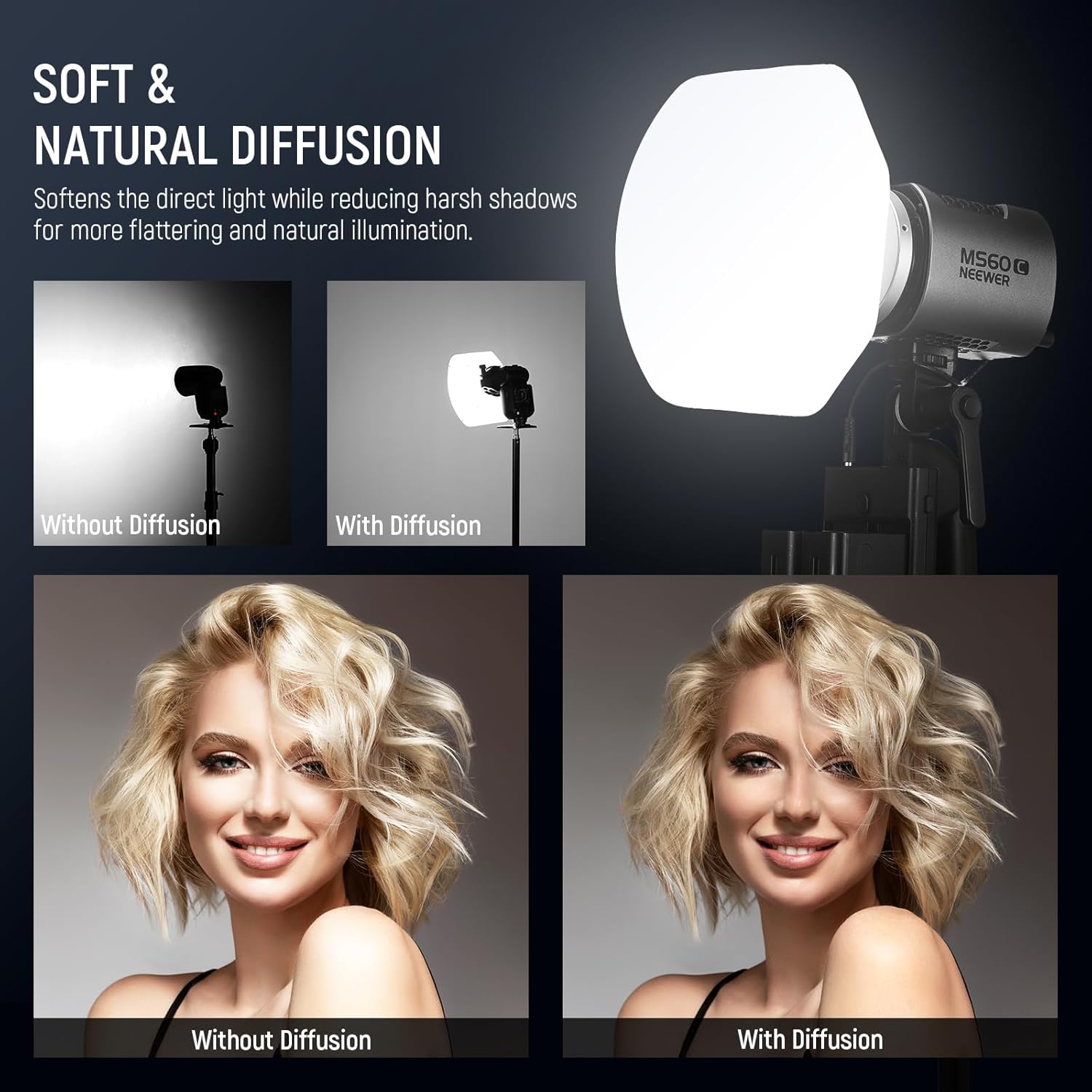 Detalle 2 de NEEWER CRS7 Softbox Diffusion Dome with 3 Adapter Rings for Godox V1/Z1/Z2 & Square Speedlites
