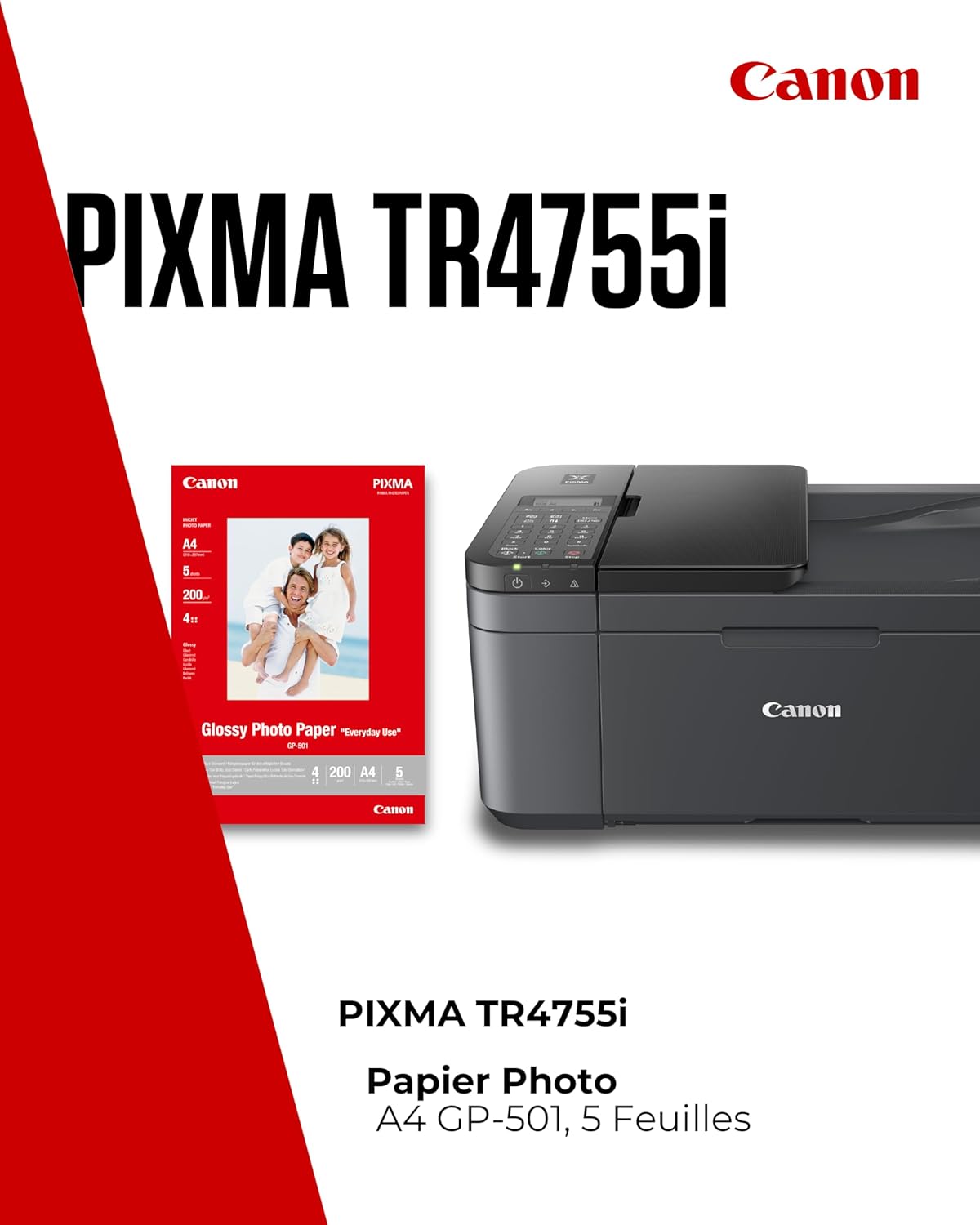 Detalle de Canon PIXMA TR4755i — Imprimante couleur 4-en-1 avec plan Pixma Print et papier photo inclus