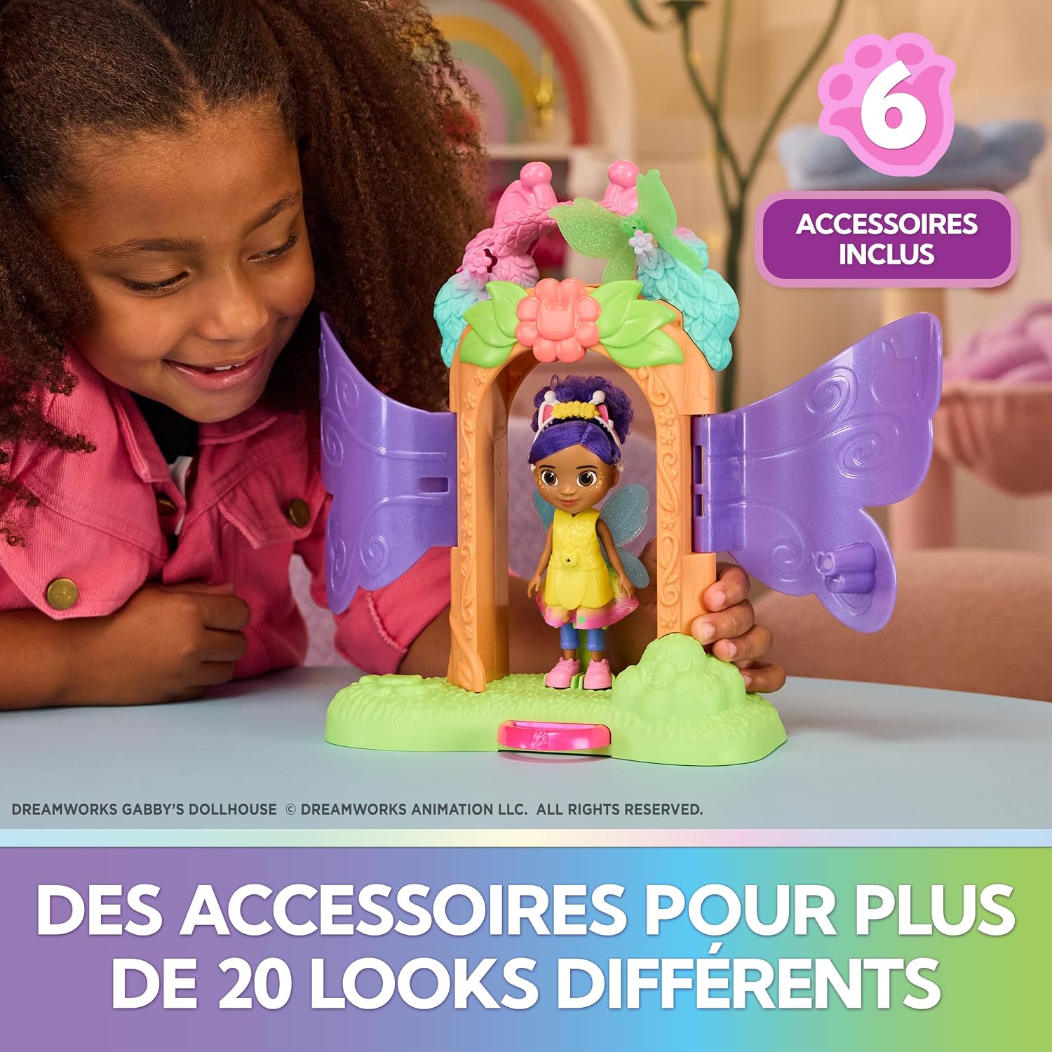 Detalle de Gabby et la Maison Magique Gabby Dollhouse – Playset Transformation avec poupée articulée Fairylandia (15 cm) et 6 accessoires