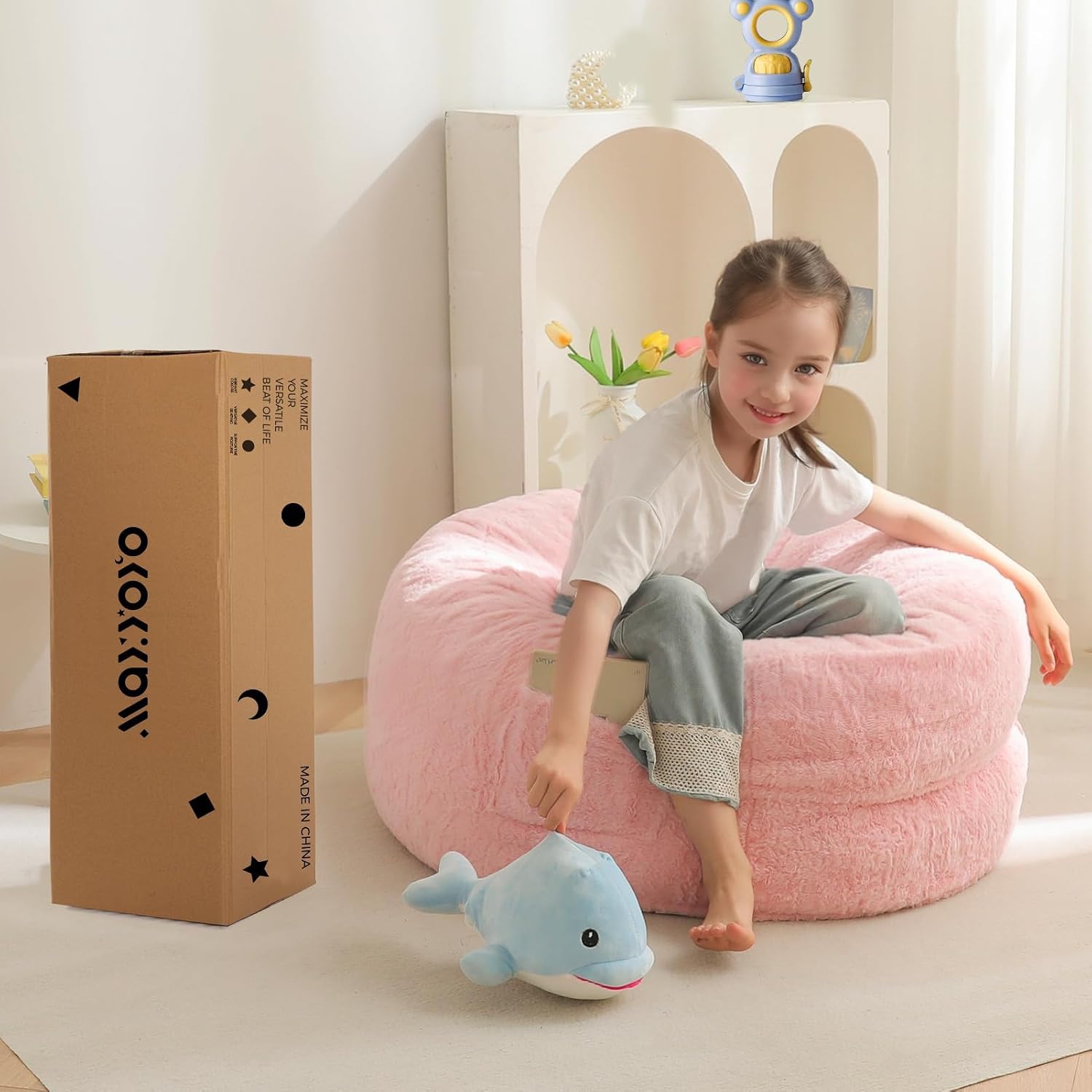 Detalle de MAXYOYO K06-Series Kids’ Convertible Bean Bag Chair, Pink, High-Density Foam