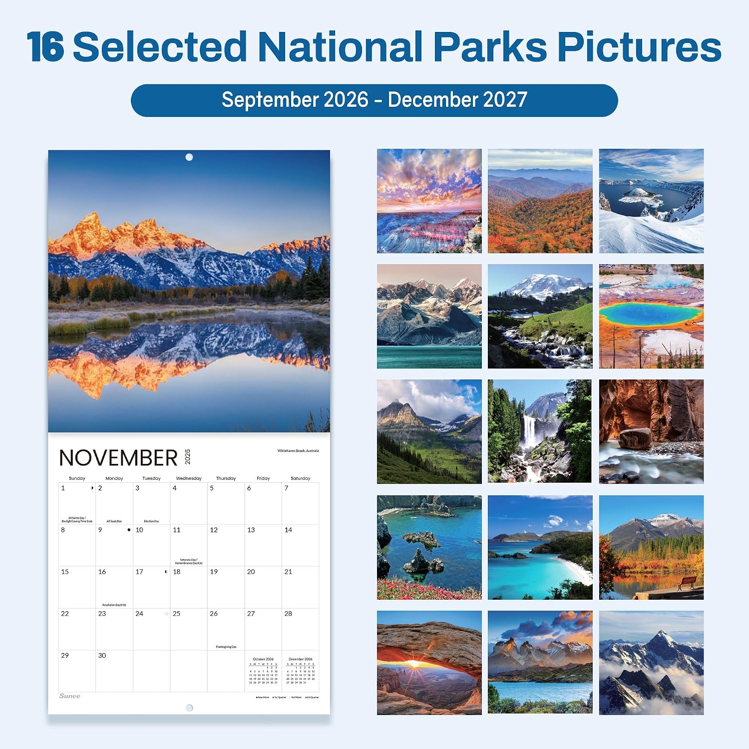 Detalle de SUNEE 2026-2027 Wall Calendar, 16-Month World National Parks Edition
