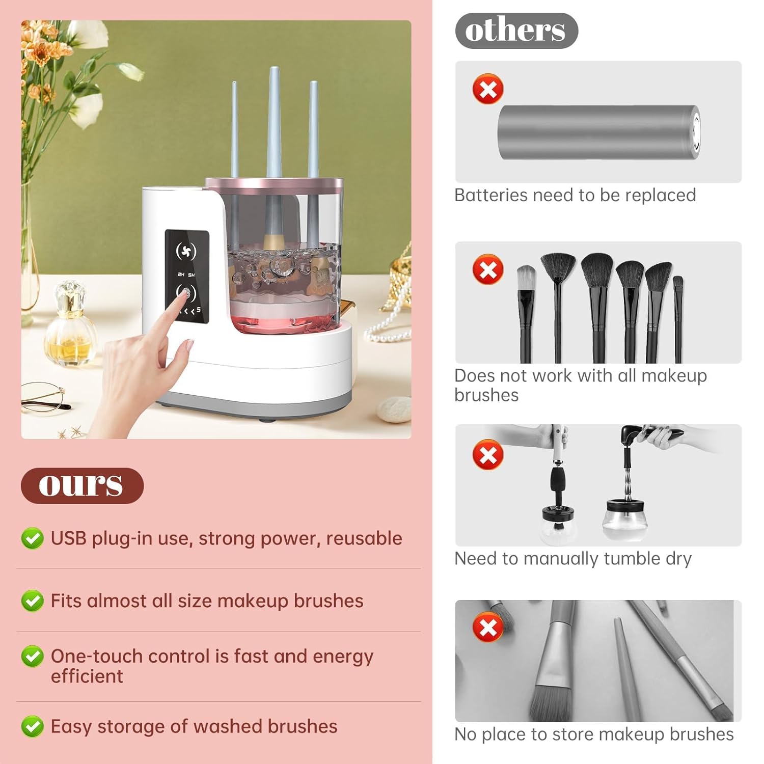 Detalle de OctHope 3-in-1 Electric Makeup Brush Cleaner Machine (White)