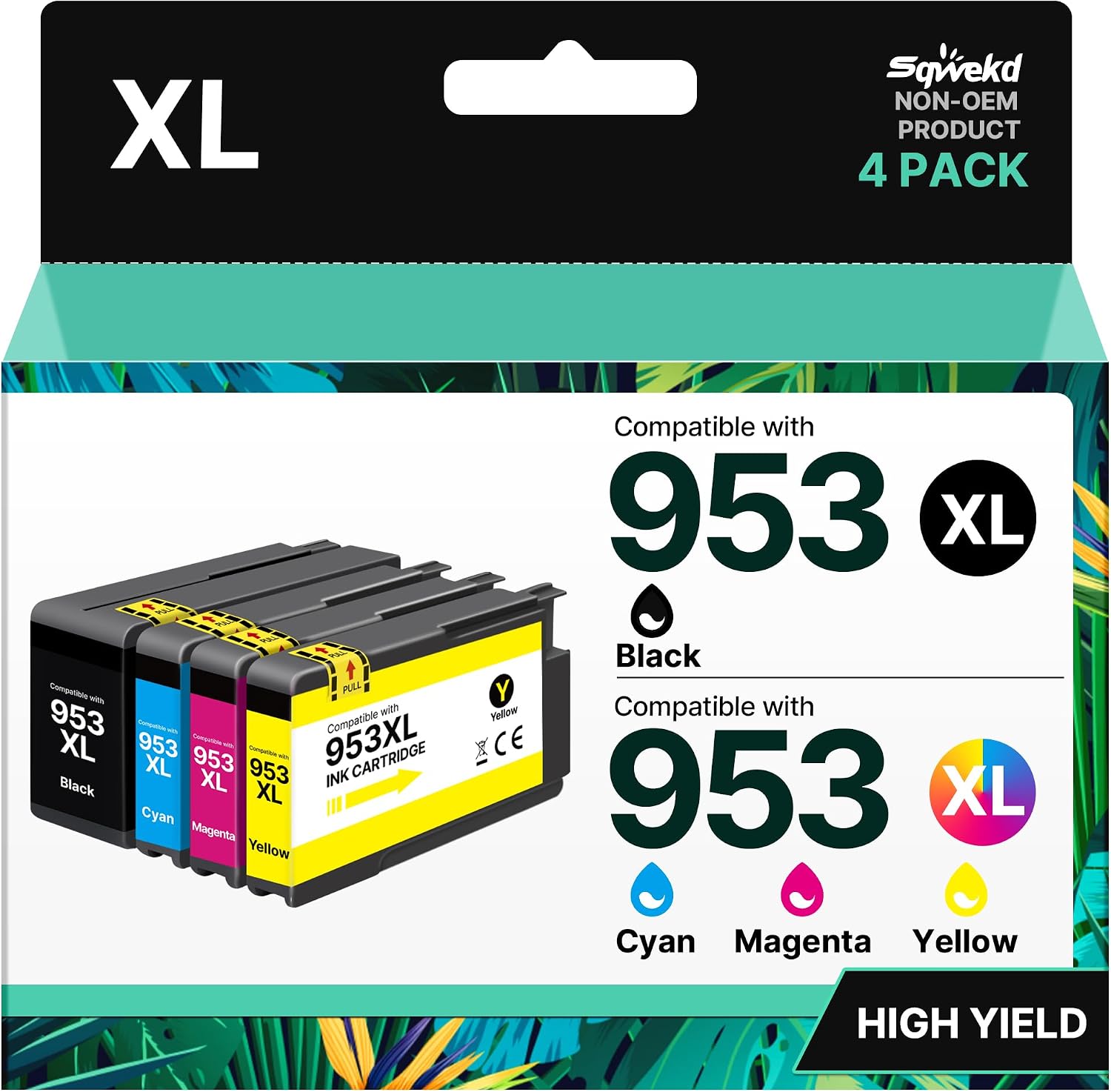 Detalle de Sqwekd 953XL Cartucce Rigenerato Multipack per HP OfficeJet Pro (Nero, Ciano, Magenta, Giallo)