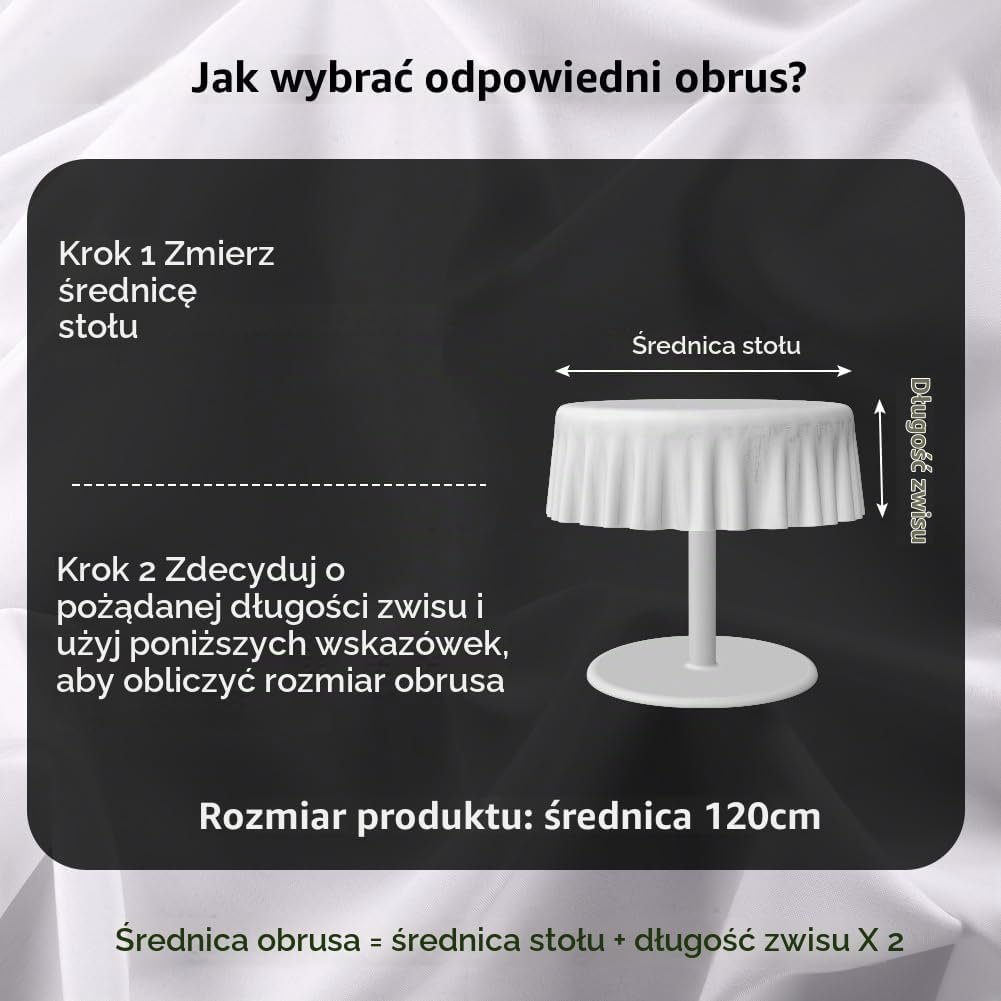 Detalle 2 de AUAUY Okrągły obrus poliestrowy 120 cm, biały, wodoodporny i odporny na plamy