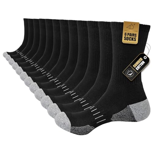Detalle de Stoeury Men's Cotton Crew Socks, 6 Pairs, Cushioned Soles and Arch Support