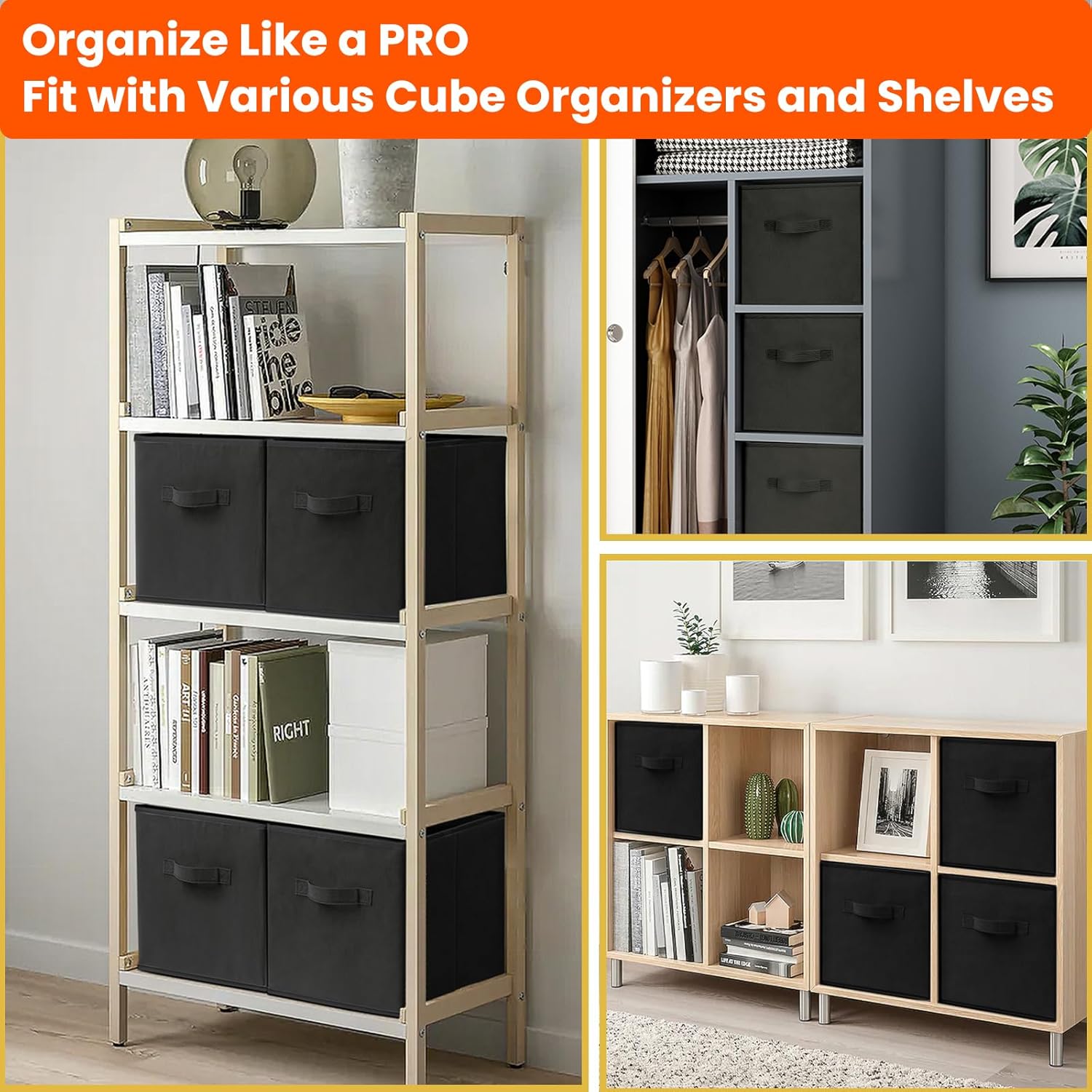 Detalle de Criusia 11-Inch Fabric Storage Cubes for Shelves