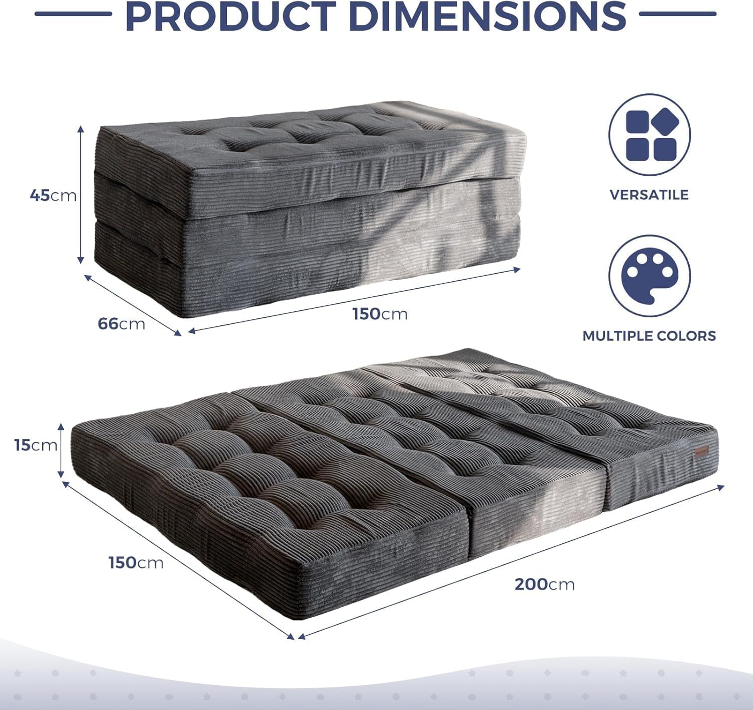 Detalle de MAXYOYO Folding Mattress: Comfy Corduroy Tri-Fold King Bed for Guests