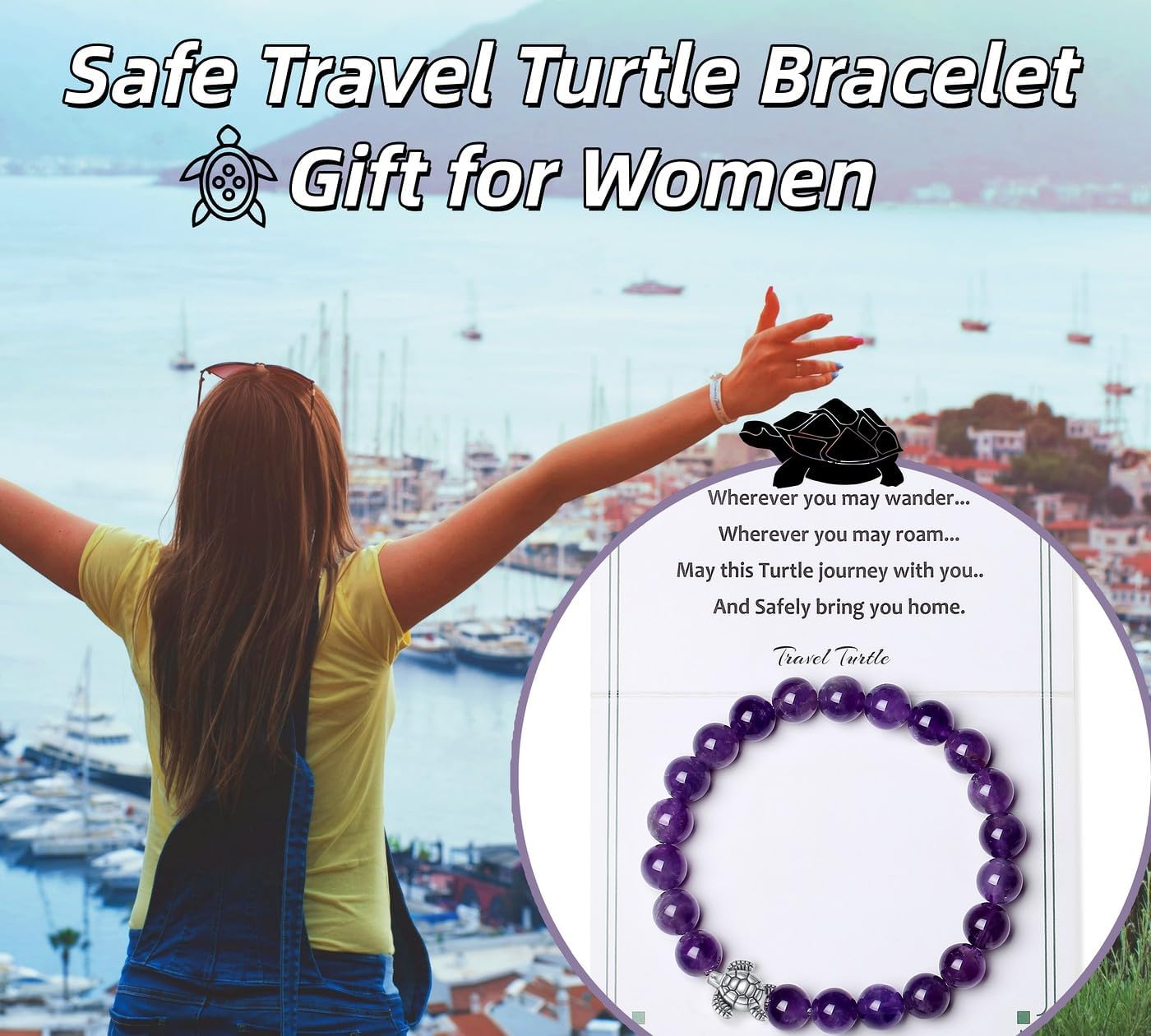Thumbnail 6 de AWARDSEN 8 mm Animal Themed Crystal Bracelet for Women with Turtle Pendant – Amethyst Beads