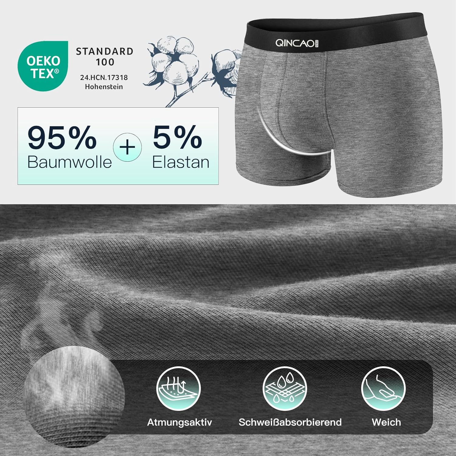 Detalle 2 de QINCAO Boxershorts Herren 7er Pack aus Baumwolle – Komfortabel, atmungsaktiv und nachhaltig verpackt