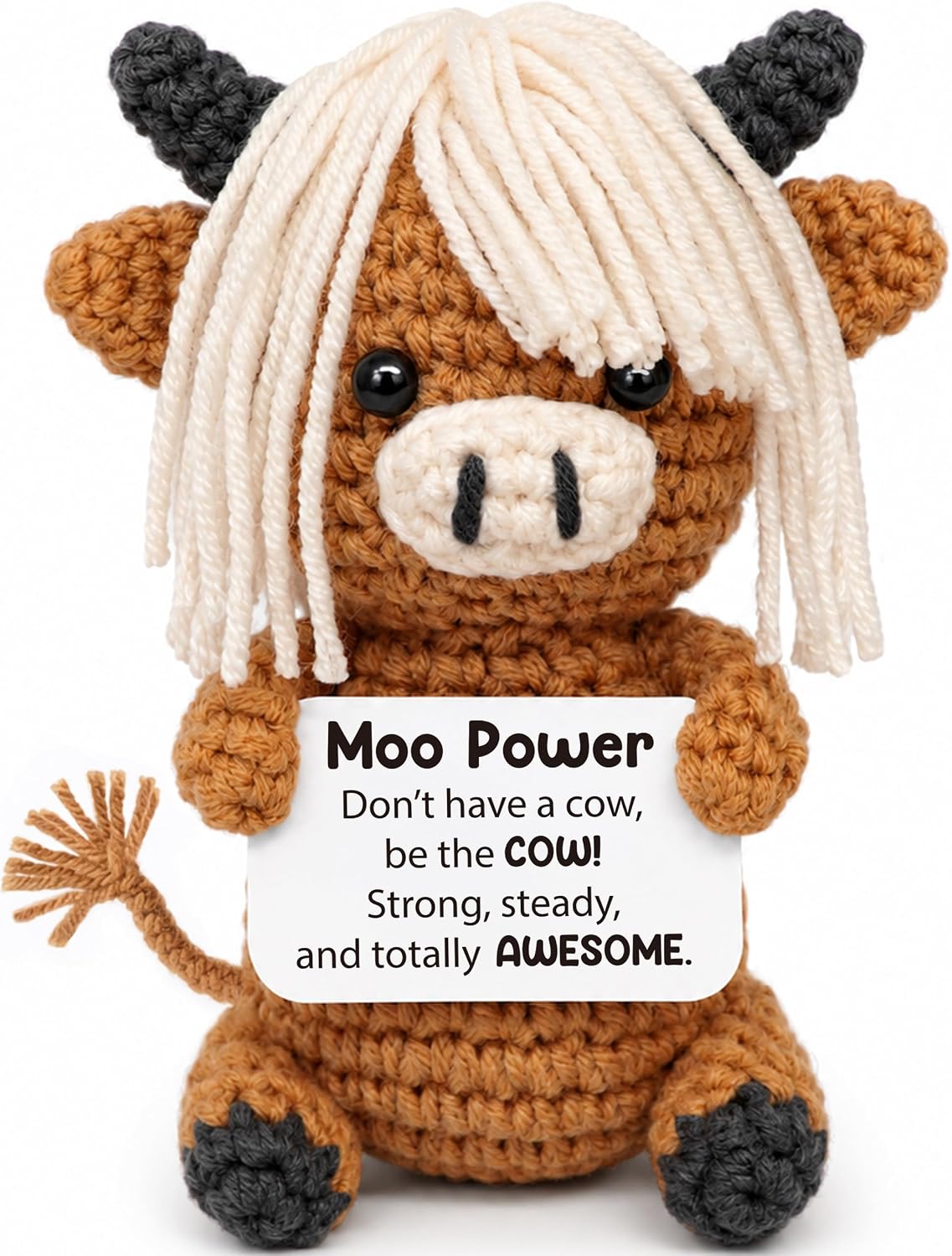 Detalle de Frabaca GYN-005 Handmade Crochet Highland Cow with “Moo Power” Message