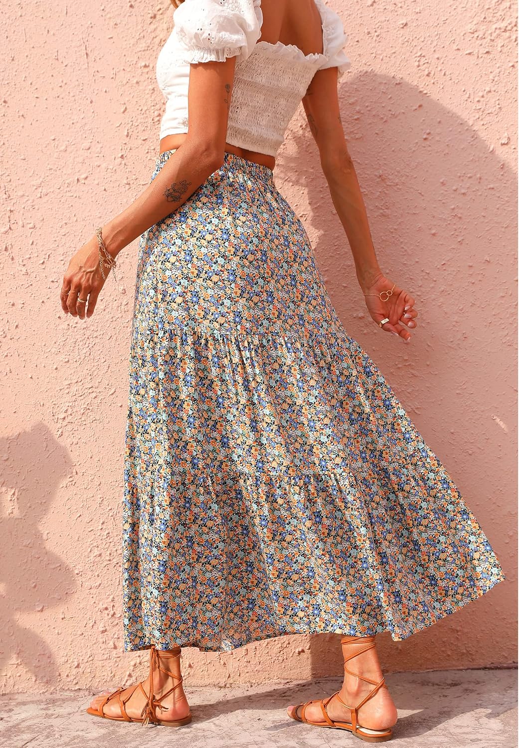 Detalle 1 de KIRUNDO Floral Maxi Skirt with High Waist