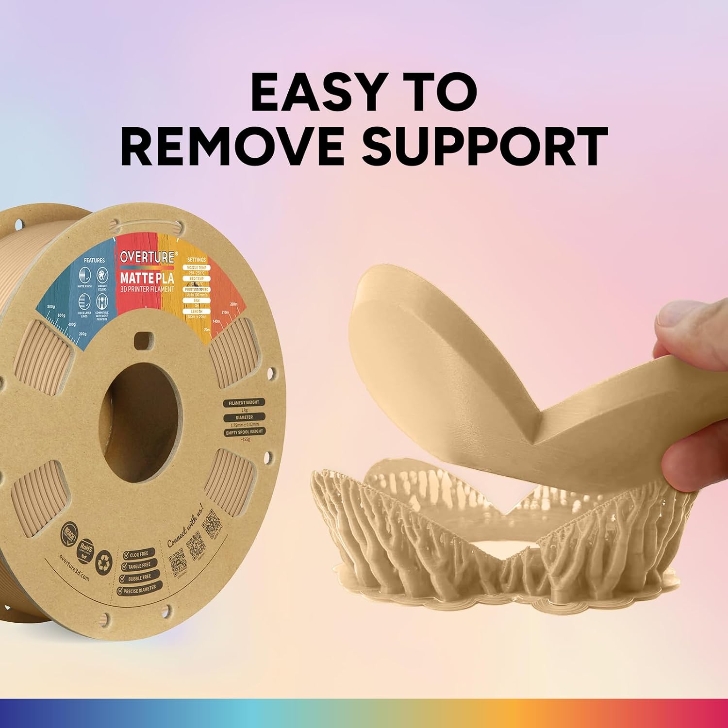 Thumbnail 5 de OVERTURE Matte PLA Filament 1,75 mm – Hellbraun, 1 kg (2,2 lbs) mit präziser Maßgenauigkeit